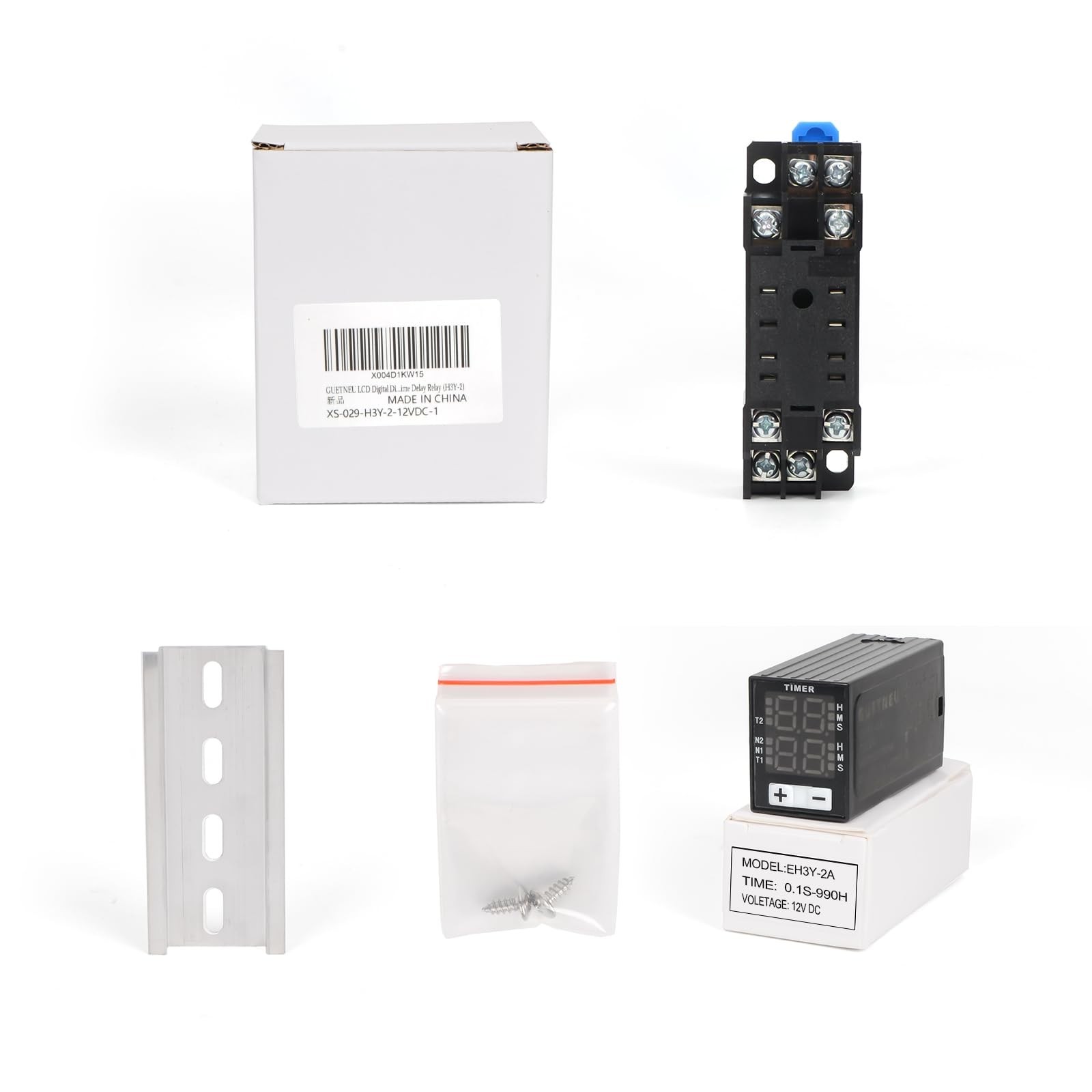 LCD Digital Display Time Relay, Dual Time Delay Relay, DPDT 12 VDC with Plug-...