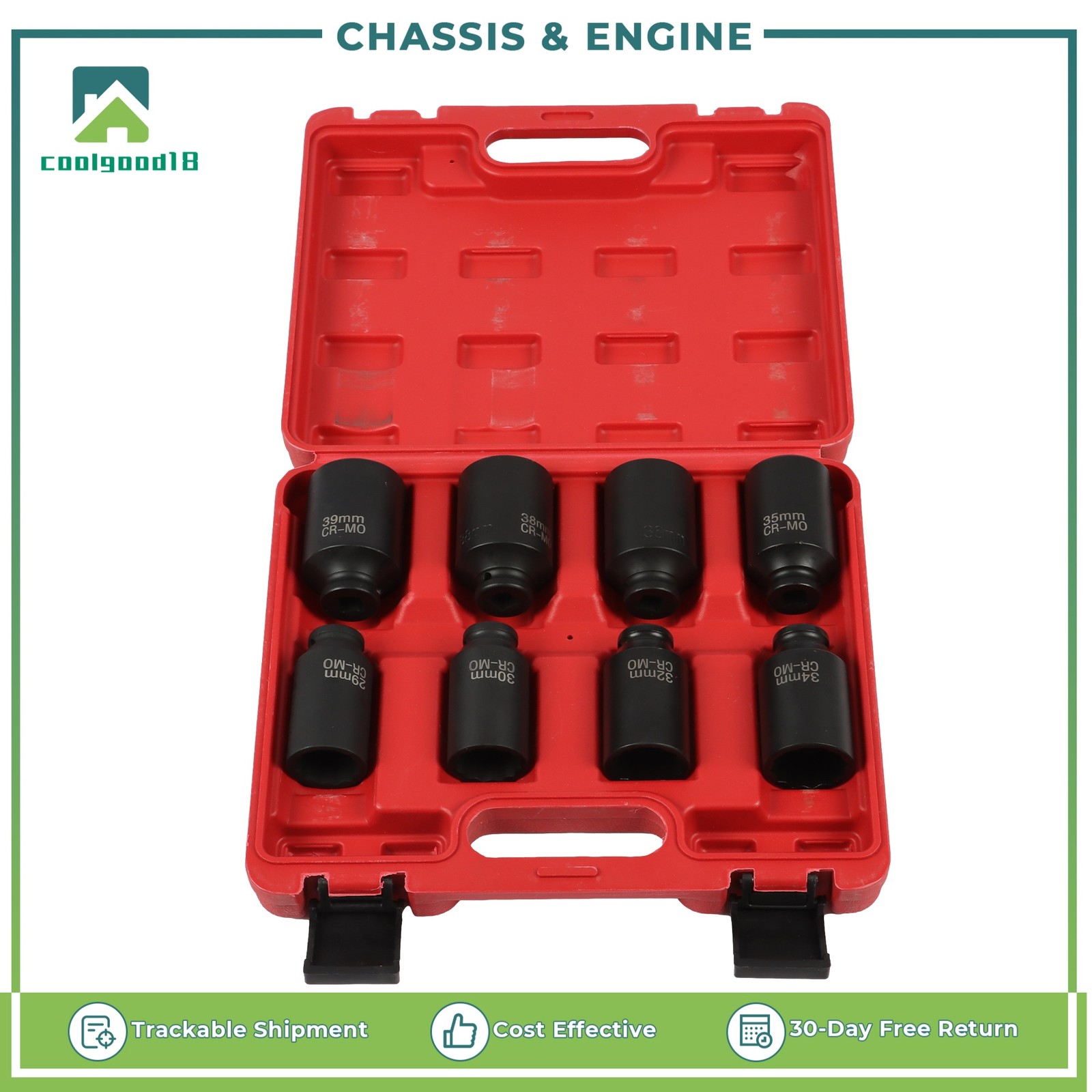 8PCS 1/2" Impact Socket Set 1" to 1-1/2"Drive Deep Spindle Axle Nut 12Point