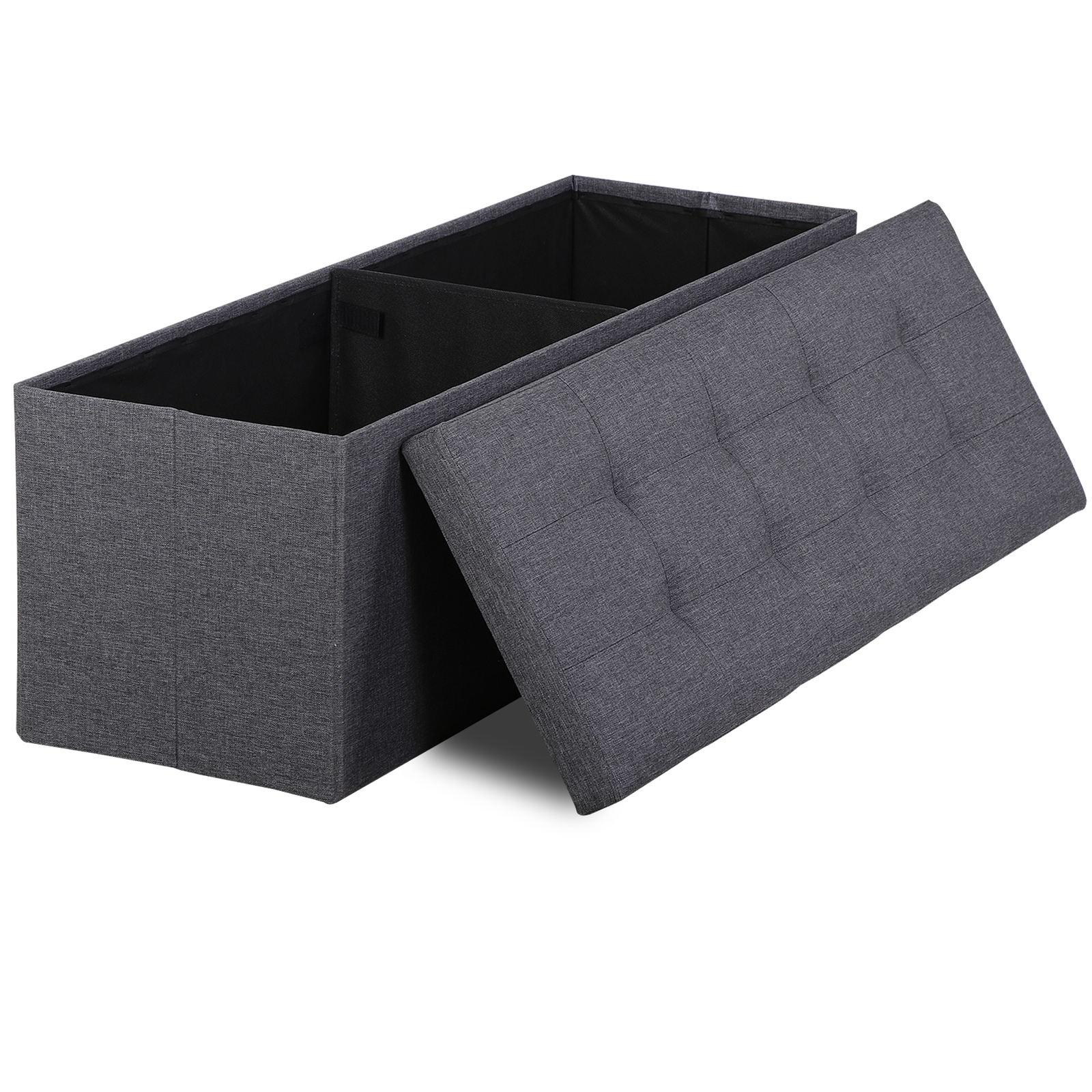 Folding Storage Ottoman Bench 43Inch Footrest Storage Chest w/Divider Dark Gray