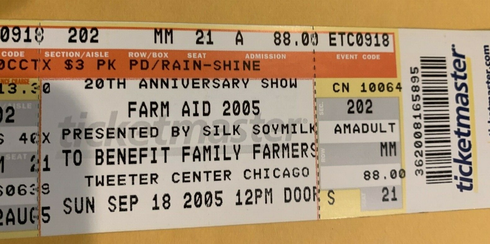 Farm Aid 2005 Full Ticket 09/18/05 Tweeter Center Chicago