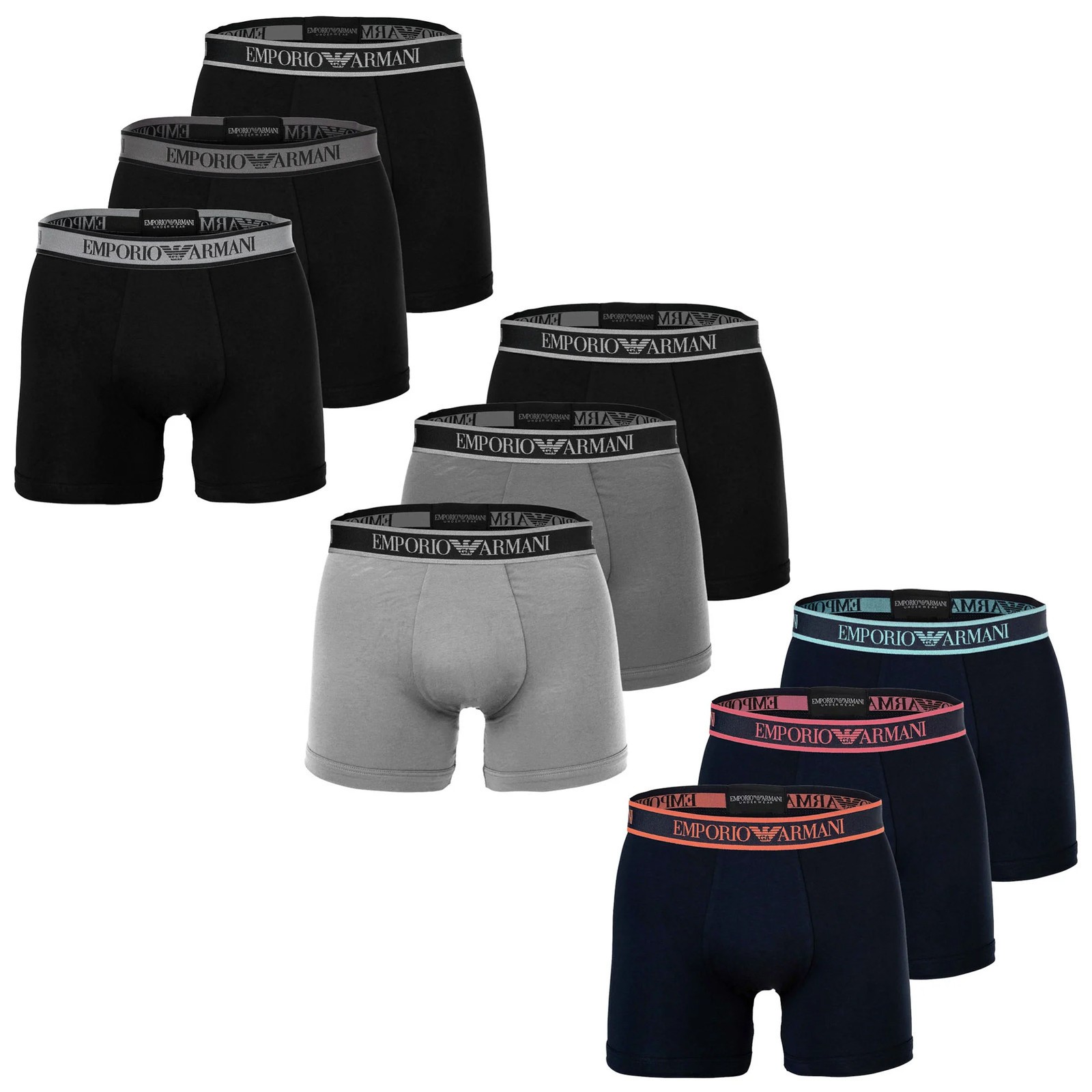 Emporio Armani Mens Boxer Shorts 3-Pack - Core Logo Band, Stretch Cotton Blend