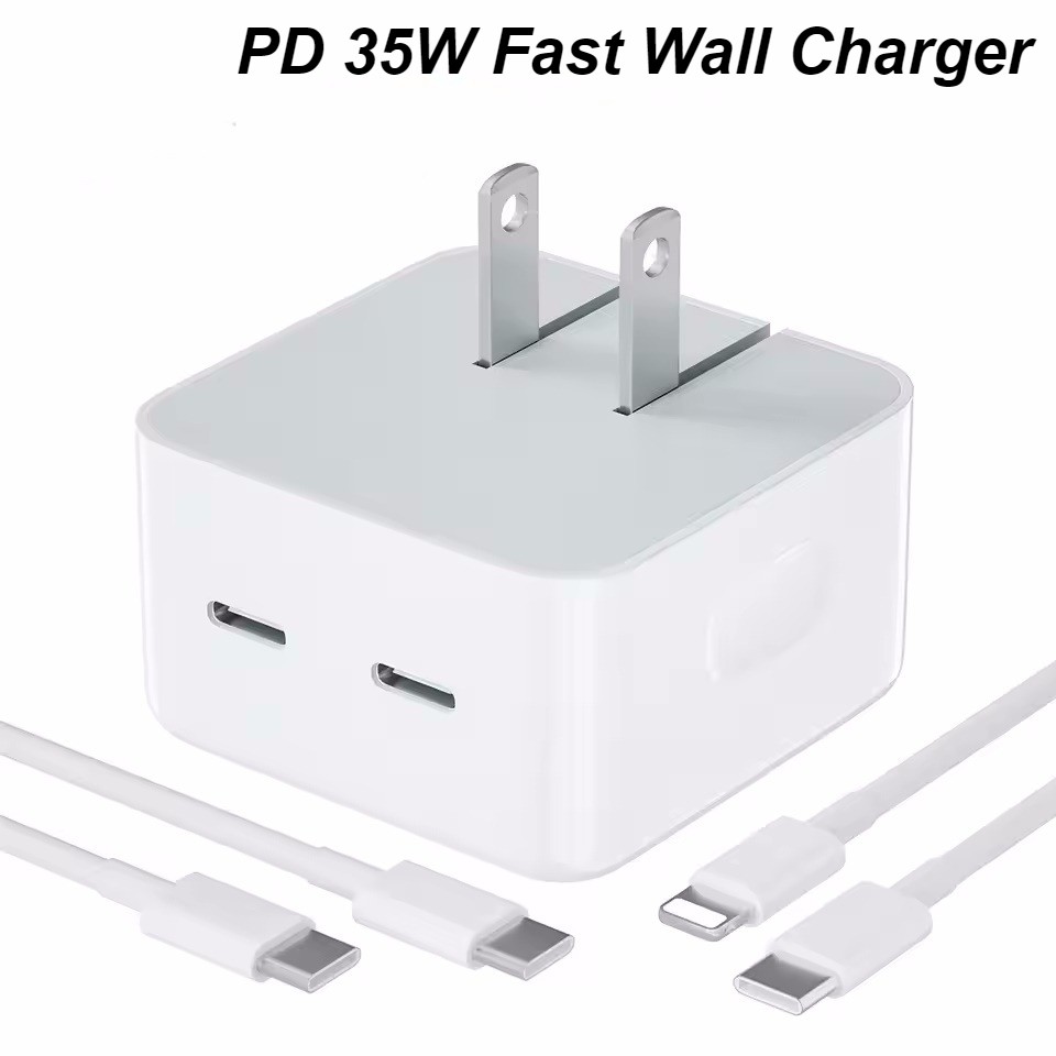 Dual Port 35W USB-C Adapter PD Fast Wall Charger For iPhone 17/16/15/14/13/12/11