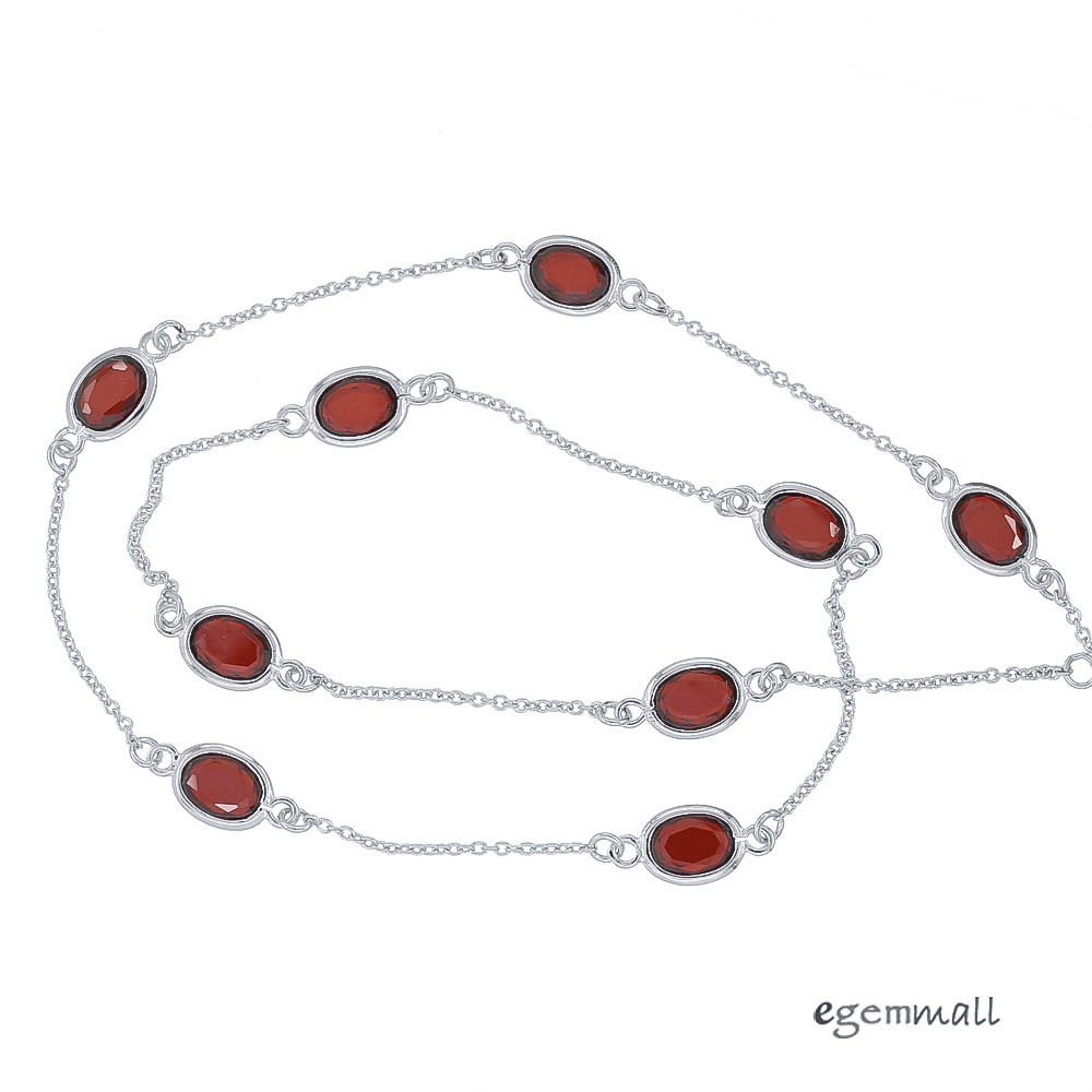 Bulk Sterling Silver Garnet CZ Bezel Set Oval Connector Chain SOLD BY 1.5" 97938