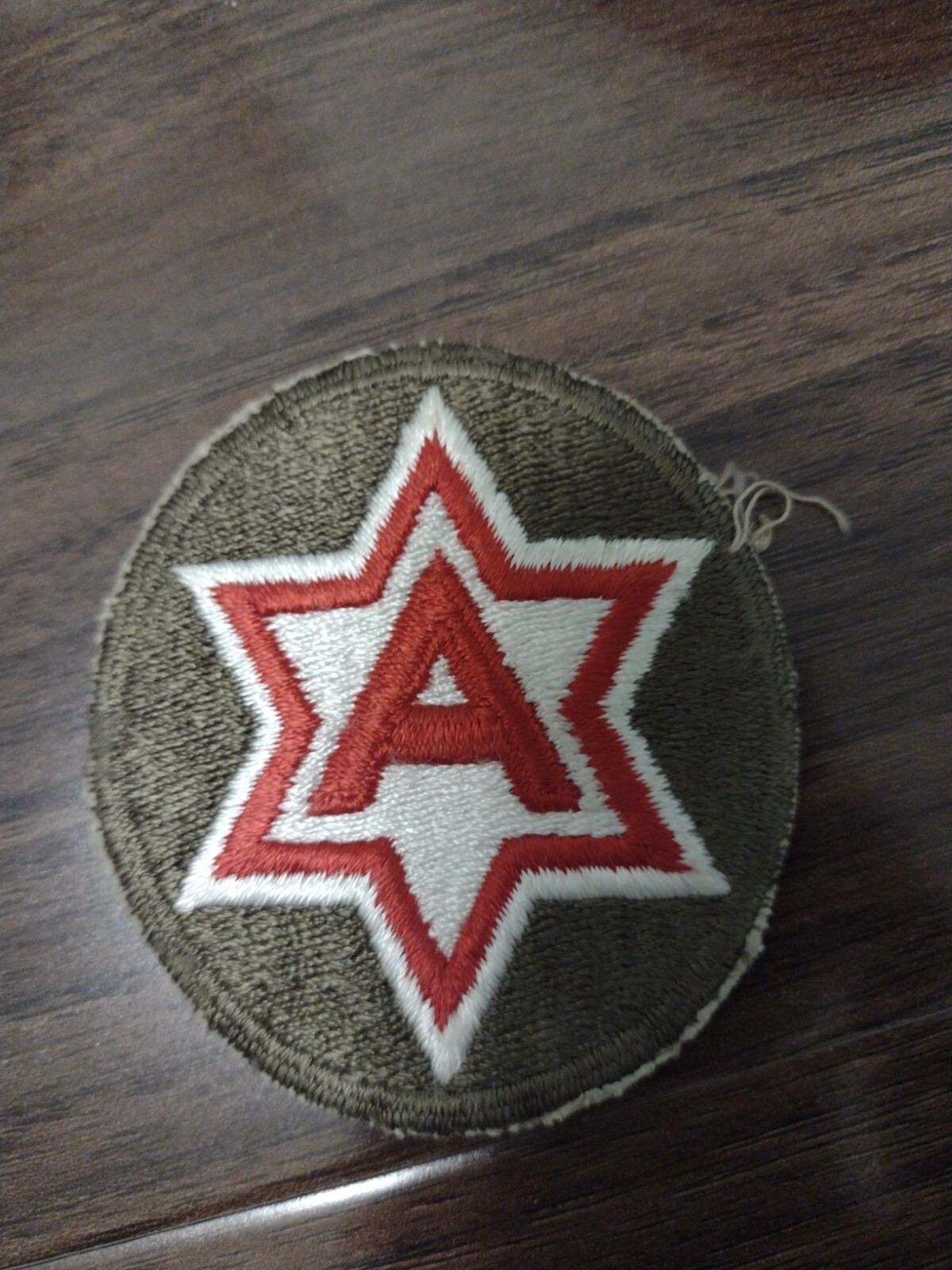 VINTAGE EMBROIDERED PATCH US ARMY 6TH STAR W/RED A 6 POINT WWII WW2