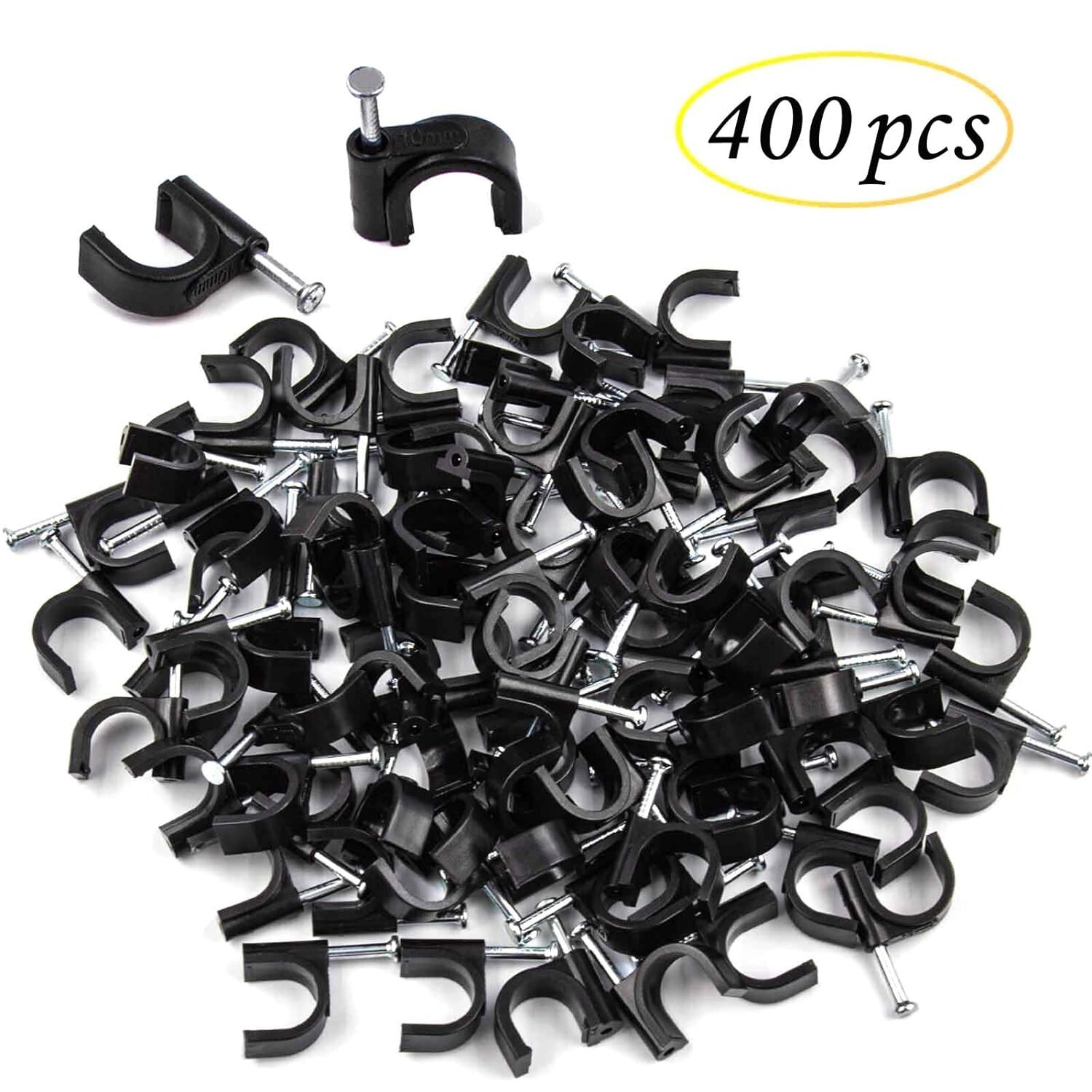 400Pcs Black Cable Clips 4/6/8/10Mm Cable Wire Clips Nail in Cable Clips Cable