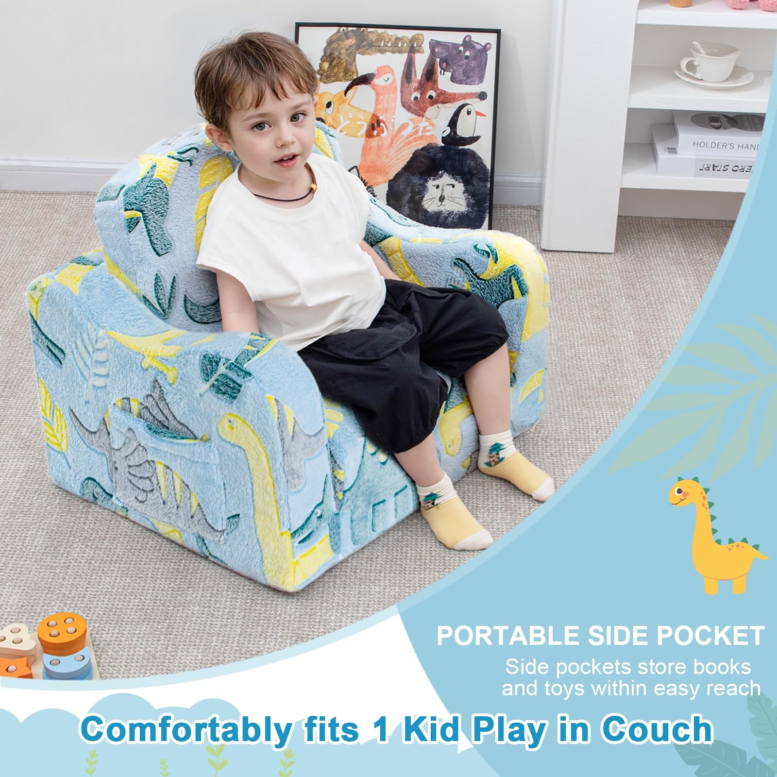 Comfy Toddler Chair and Couch for Kids with Blanket,2-in-1 Soft Plush Fold Ou...