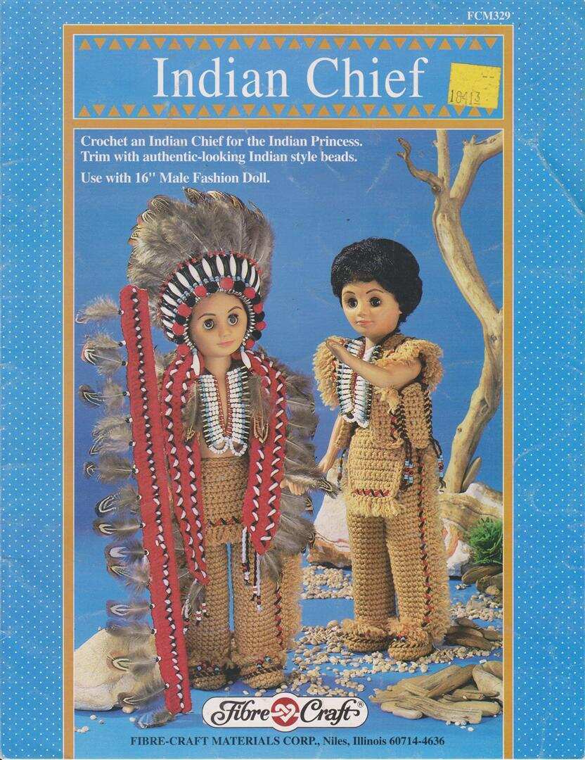 OOP!!! CROCHET INDIAN CHIEF OUTFIT FOR 16" MALE FASHION DOLL