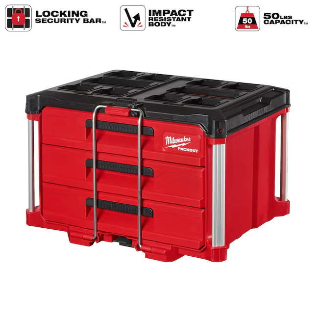 Milwaukee 48-22-8443 PACKOUT 3-Drawer Tool Box,22-1/4" W x 16-1/4" D x 14-1/4" H