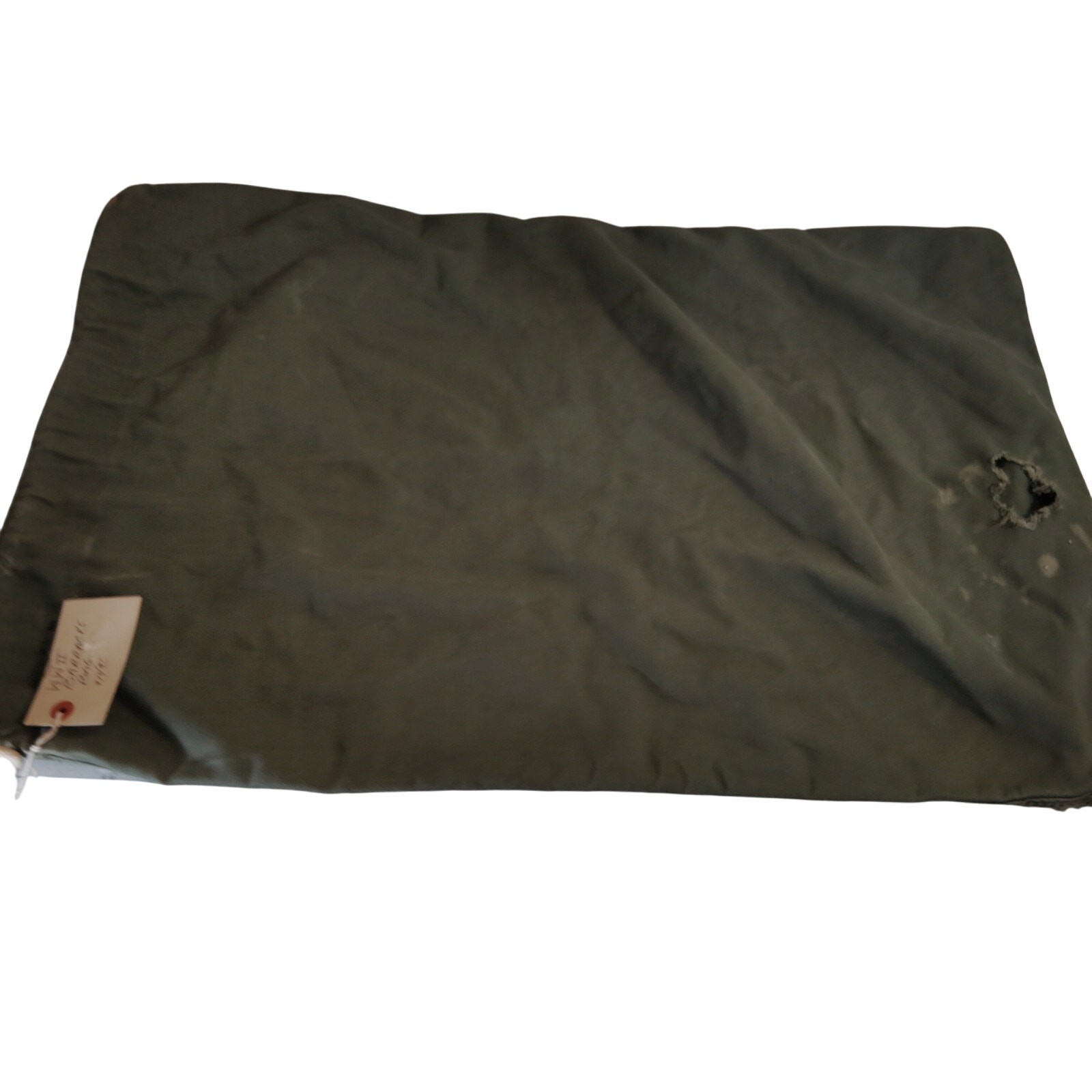 WWII Cloth Barracks Bag – Green Canvas, Multiple Holes, No Visible Stamping