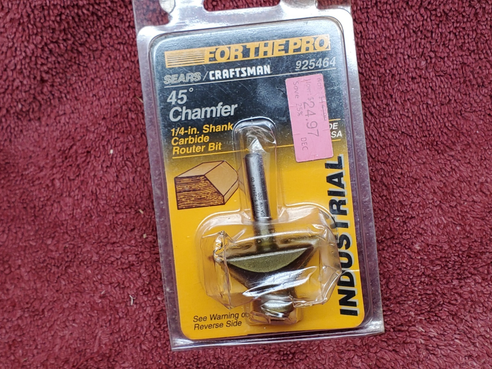 Craftsman Router Bit 25464 Carbide 45 Degree Chamfer - New - Made in USA