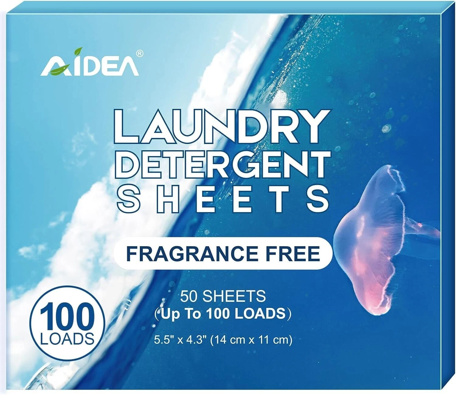 AIDEA Laundry Detergent Sheets, Unscented-(100 Loads) 50 Sheets, Eco-Friendly