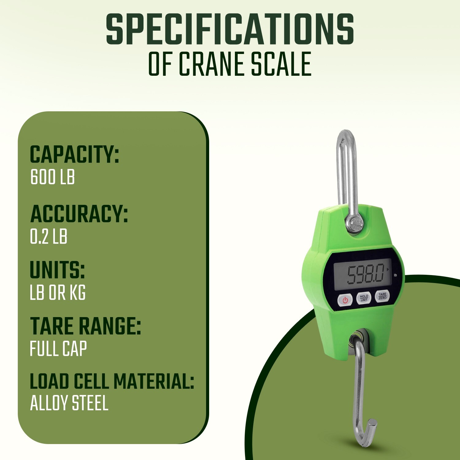 Portable Easy to Use 600 lb Digital Crane Scale LCD Display with Hooks