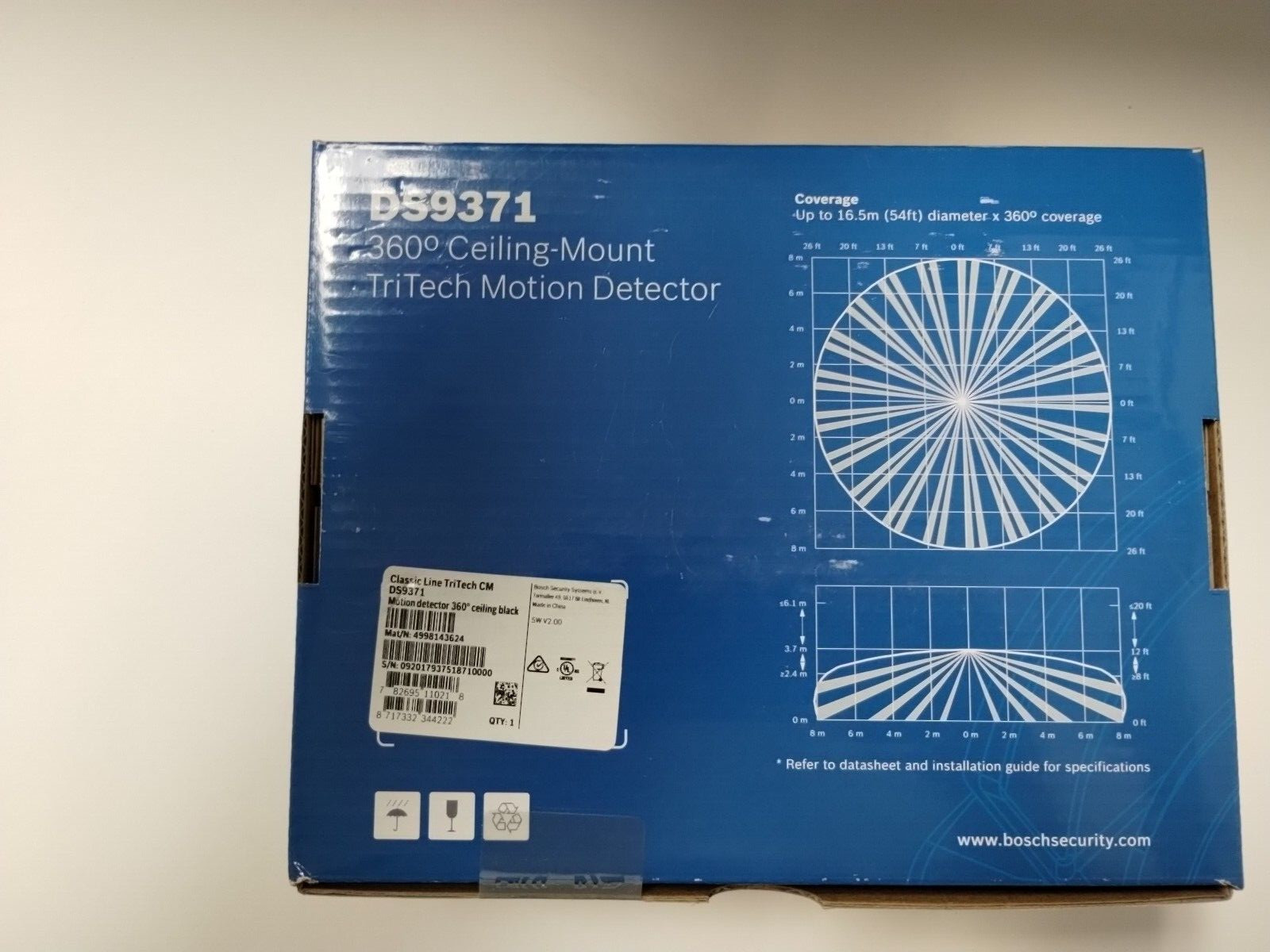 Bosch DS9371 360 Degree Ceiling Mount TriTech Motion Detector -Black (New)