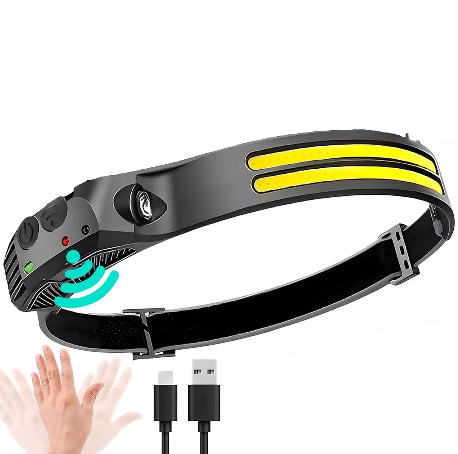 COB LED Headlamp USB Rechargeable Headlight Bar Head Band Torch Work Light 6000K