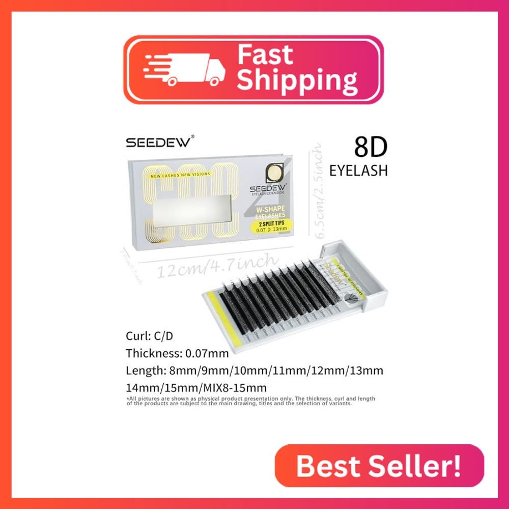 SEEDEW 4D-Double Tips Lash Extensions, 0.07mm D Curl 11mm 12 Rows/Tray, W Shape