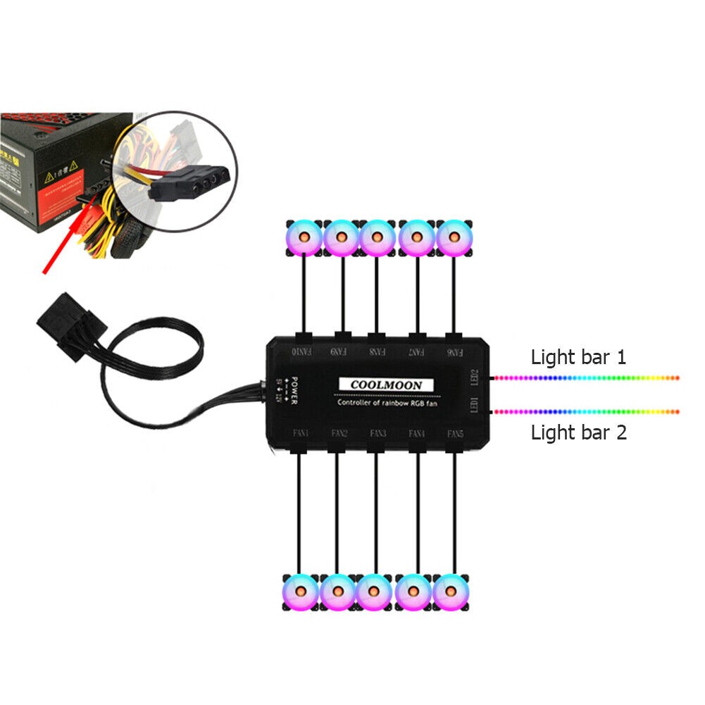 Cooling Fan Hub RGB Fan ARGB Controller Remote Control Computer Case Adapter