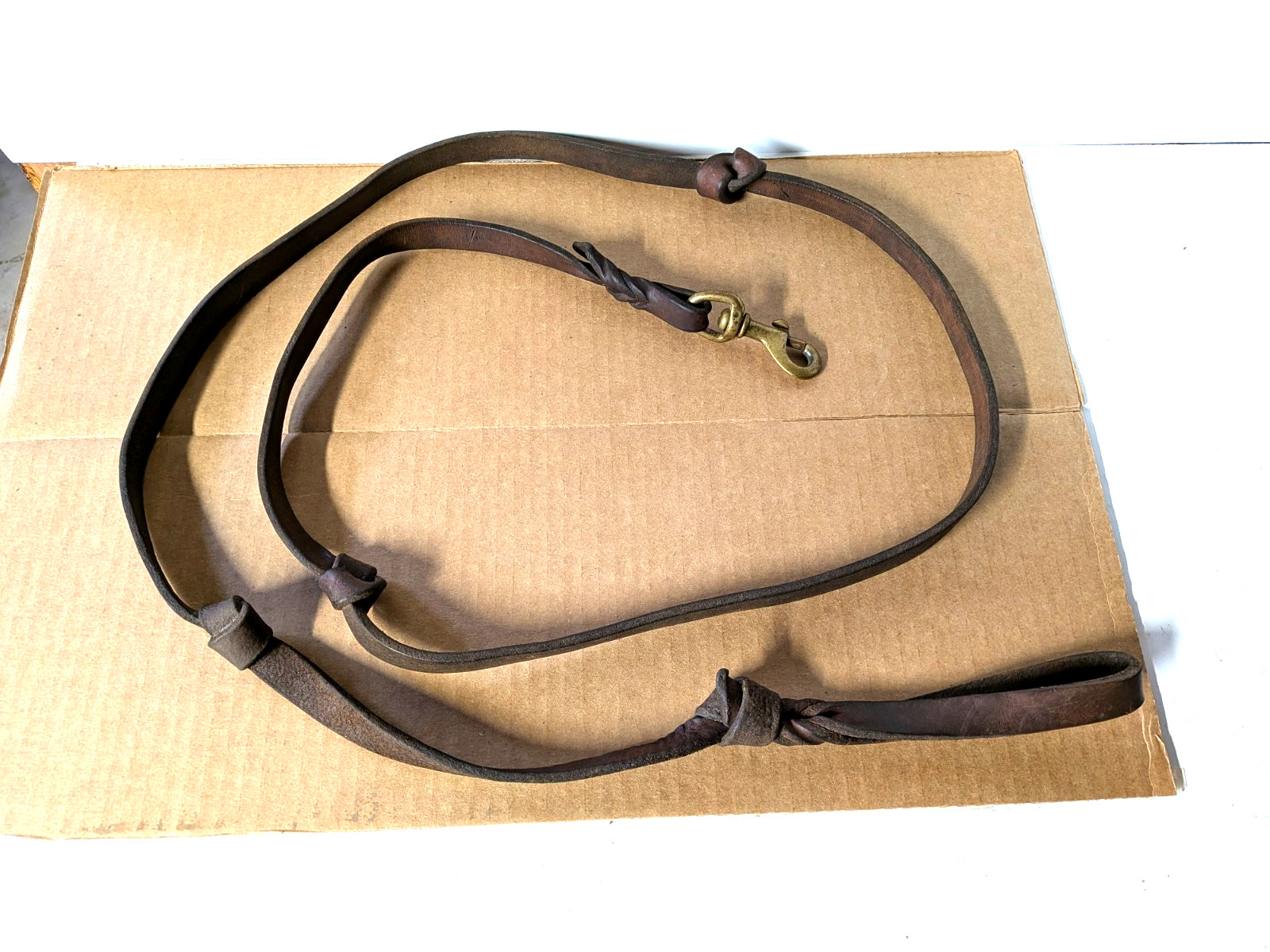Vintage Leather Horse Lead Rope with Brass Snap 3/4" X 3/16" X 76" Long