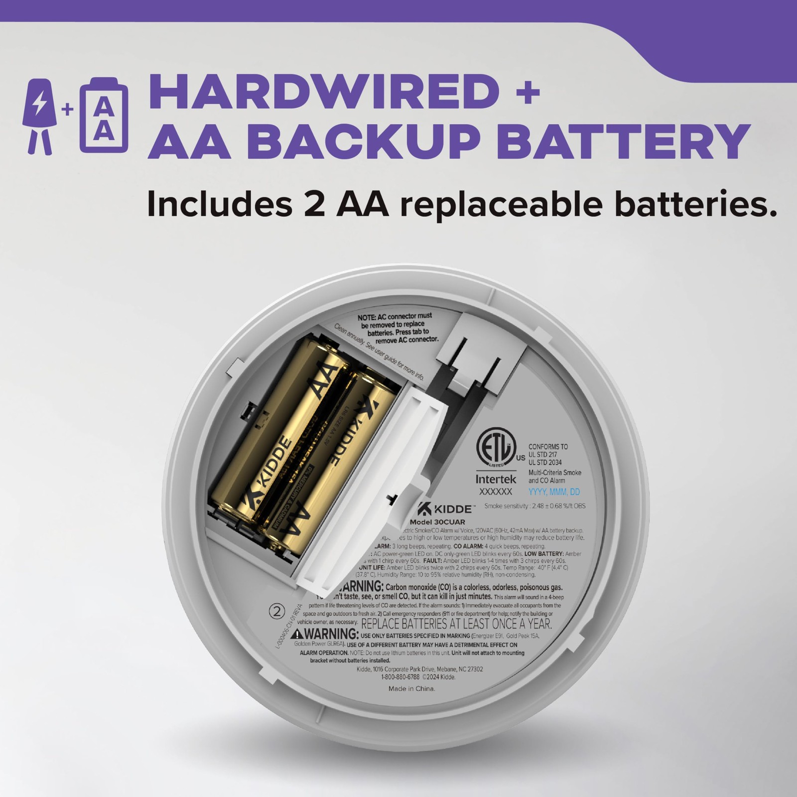 Kidde Hardwired Monoxide Detector For Home Interconnectable Aa Battery Backup