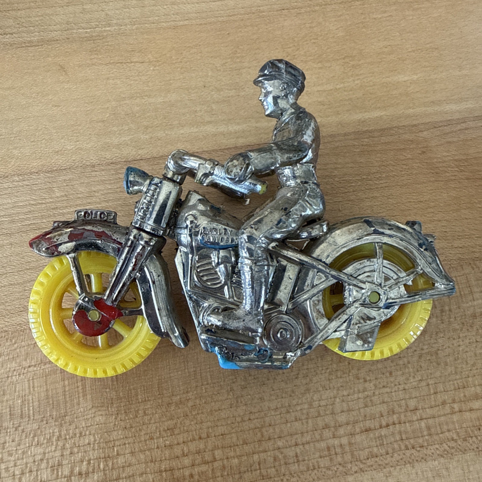Two 1950s Hard Plastic Thomas Toy Harley-Davidson Police Motorcycle With Driver