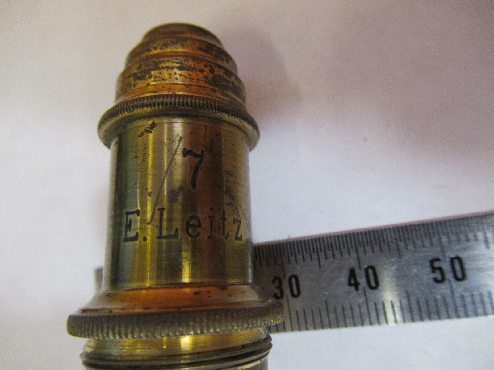 ANTIQUE BRASS ERNST LEITZ OBJECTIVE "7" MICROSCOPE PART AS PICTURED Y3-A-48