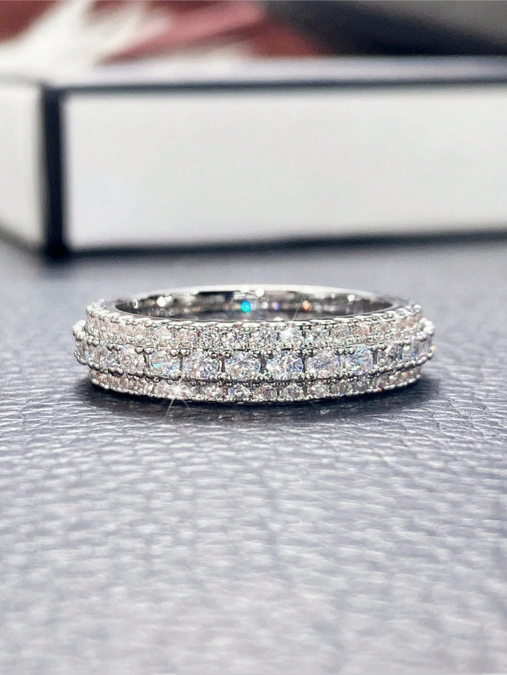Women's 3-Row CZ Eternity Band Ring Wedding Anniversary Promise Jewelry Gift
