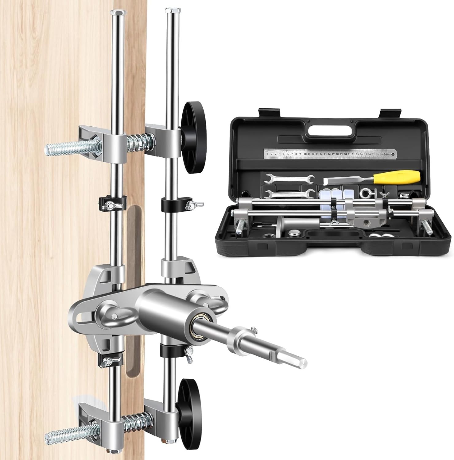 Door Mortise Lock Jig Installation Kit w/ 18mm 22mm 25mm Tungsten Steel Cutters
