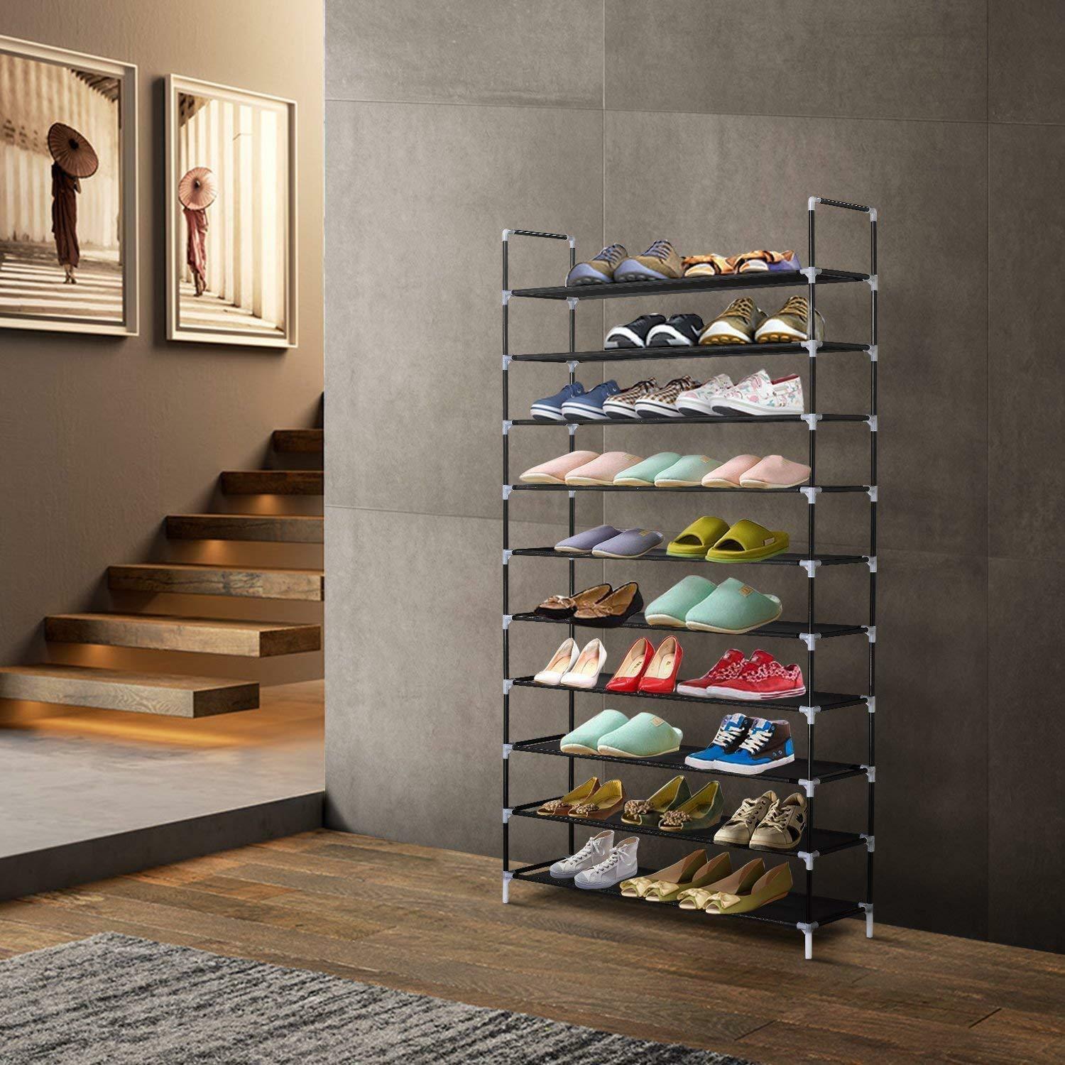 Large Shoe Rack Organizer Storage Pairs Shoes Shelves Space 10 Tier 50 Pairs BK