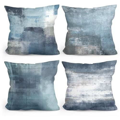 Throw Pillow Covers Set of 4, Dark Blue Throw Pillows Square Cushion Blue Grey