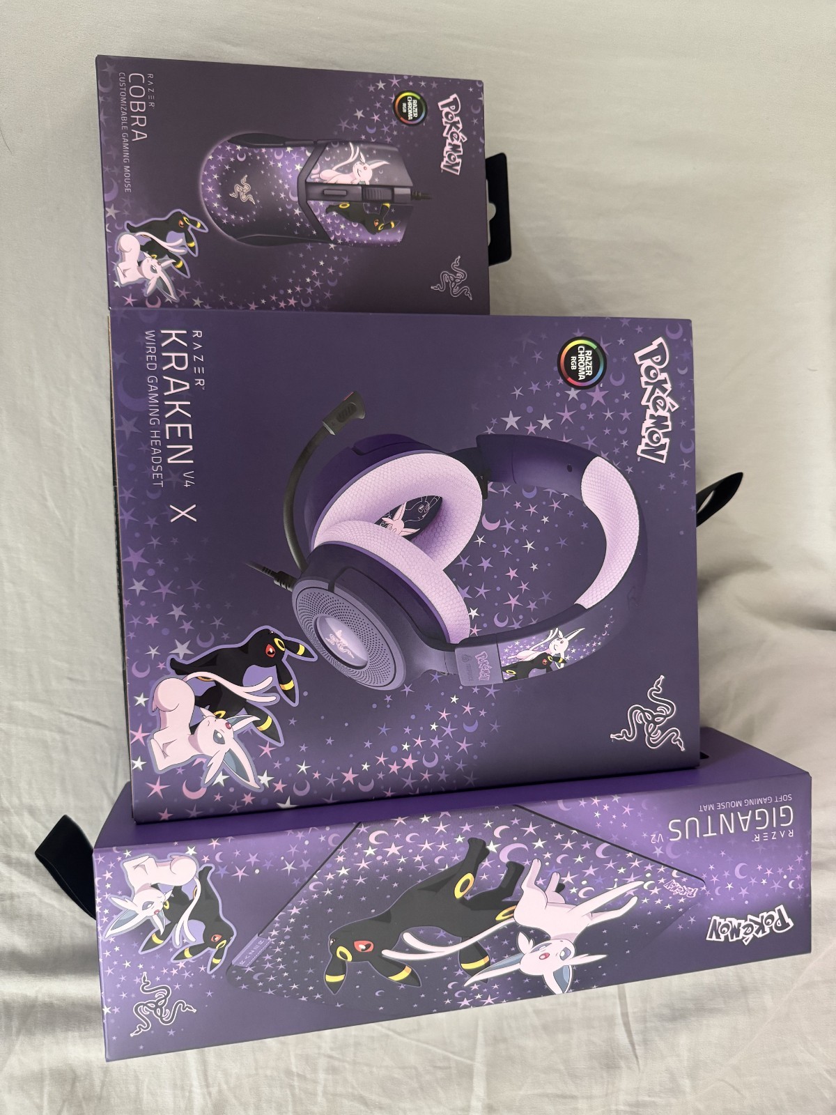Pokemon x Razer Kraken X V4 Headset| Cobra Wired Mouse|Mousepad|Espeon & Umbreon