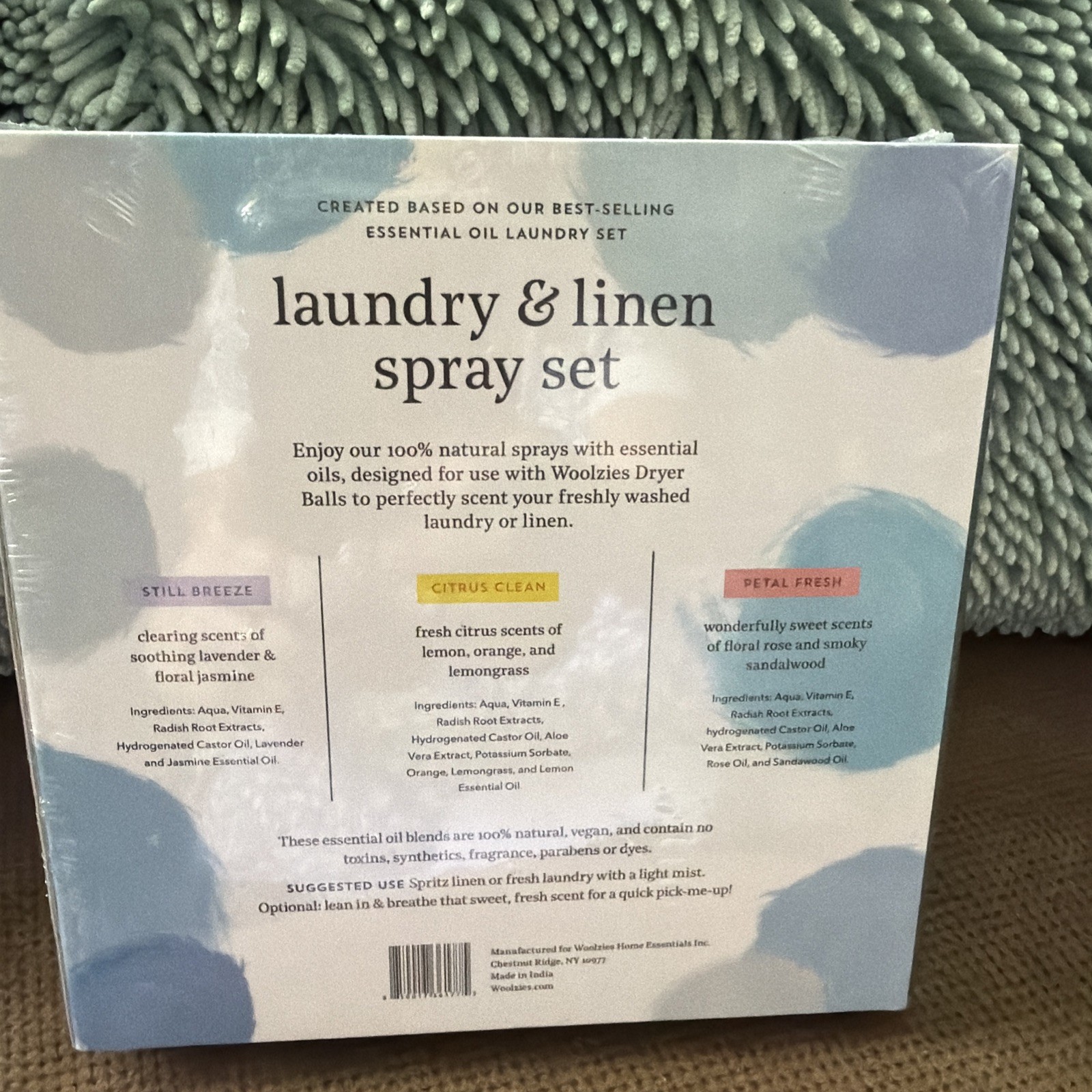 New Sealed Woolzies Laundry Collection Set of 3 Small Bottle 1.6 oz Linen Spray