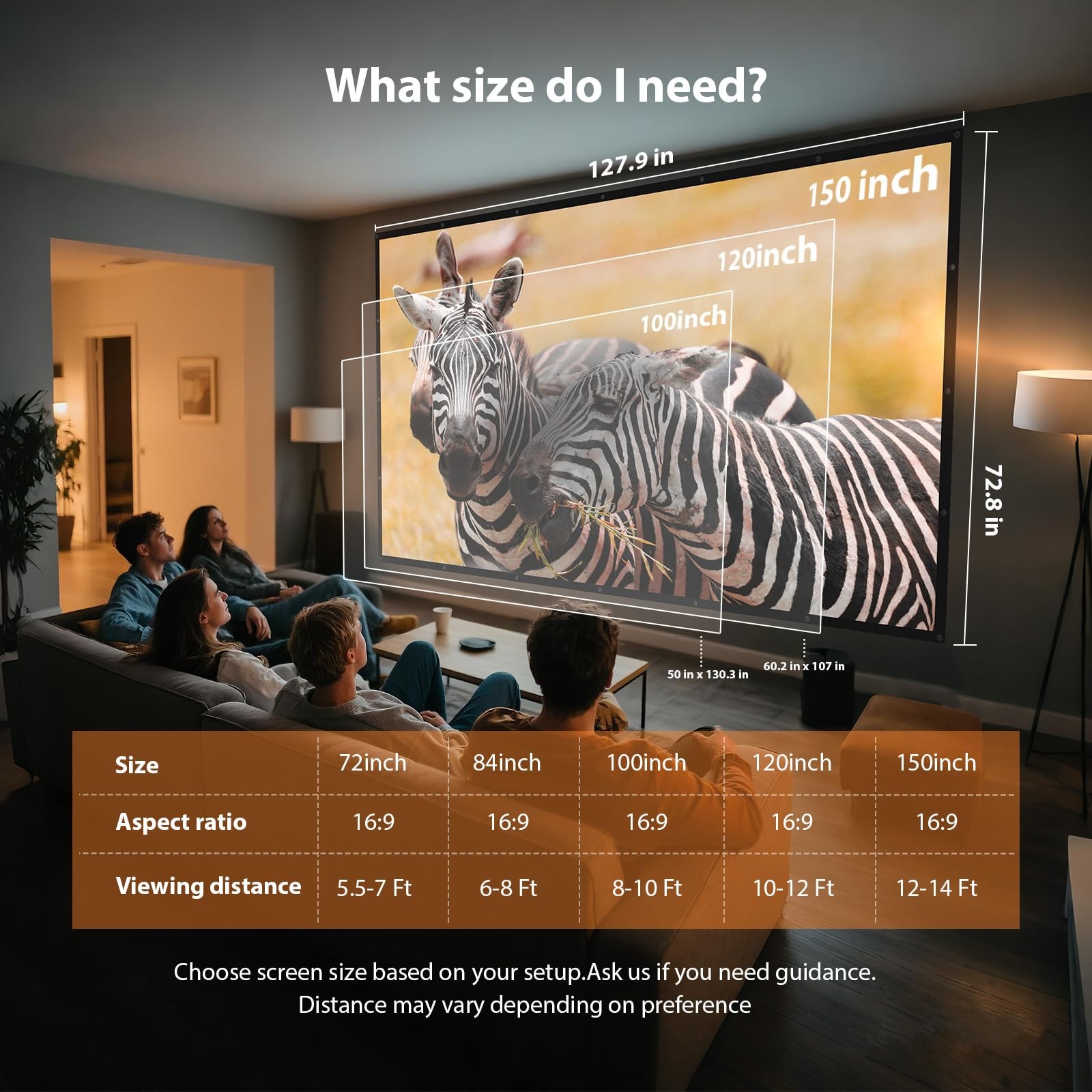 120 Inch Projector Screen with Black Backing & Portable Carry Bag