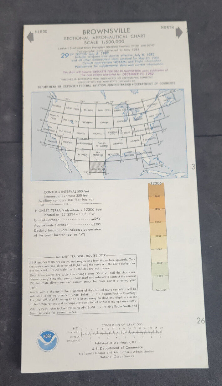 Vintage 1982 Brownsville Texas Aeronautical Chart Map