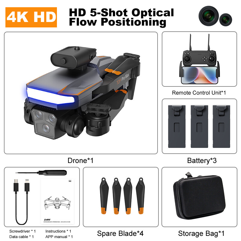 RC Drones with Camera 4K Dual HD camera WIFI FPV Foldable Quadcopter 3 Battery
