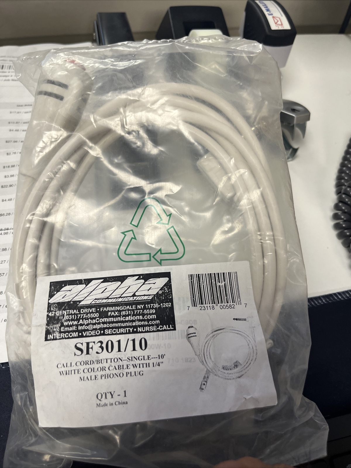 Alpha SF301A10 Single Call Cord for Bed Station, 10-Foot