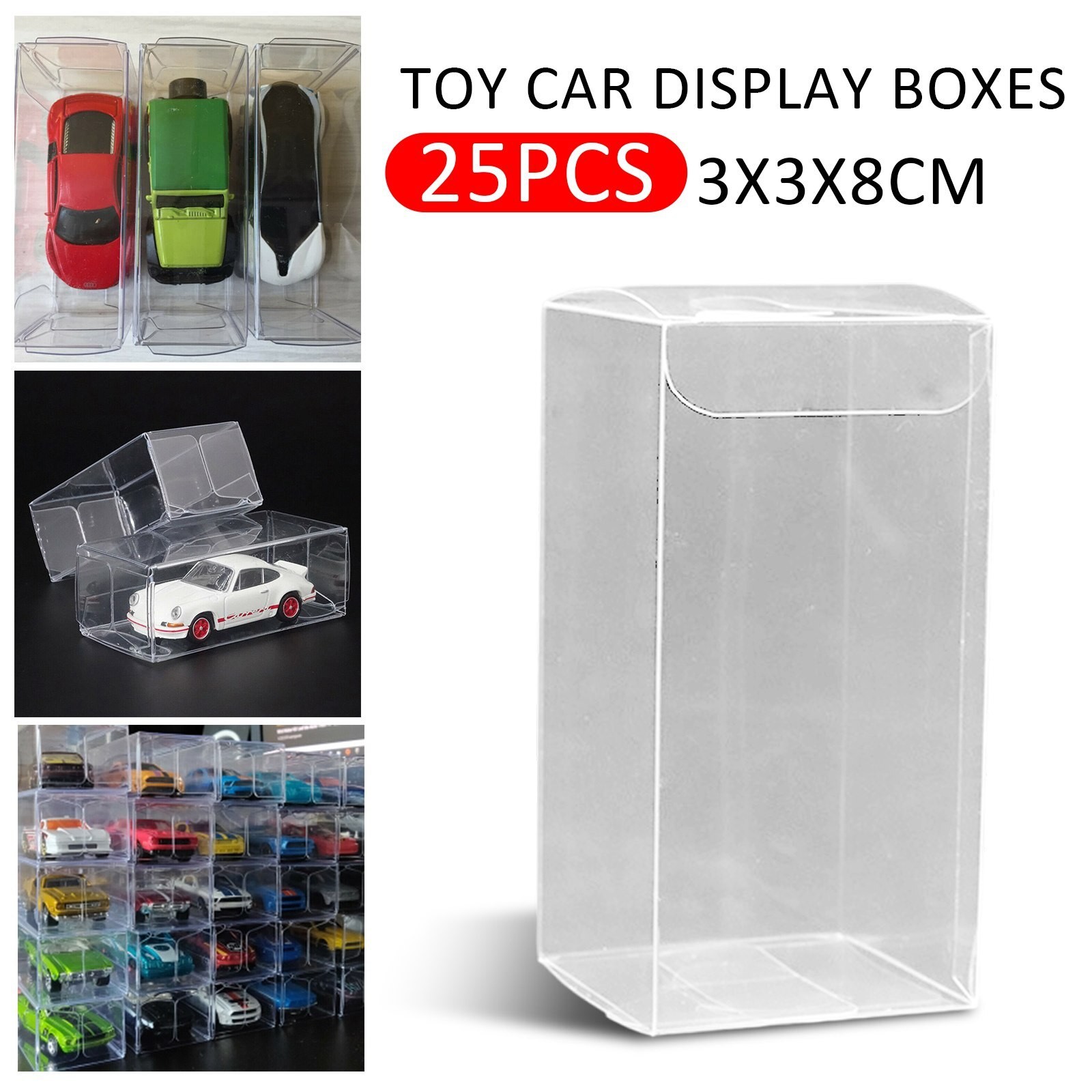 25pcs Clear Model Toy Car Display Box Show Storage Case Dustproof For 1:64 Scale