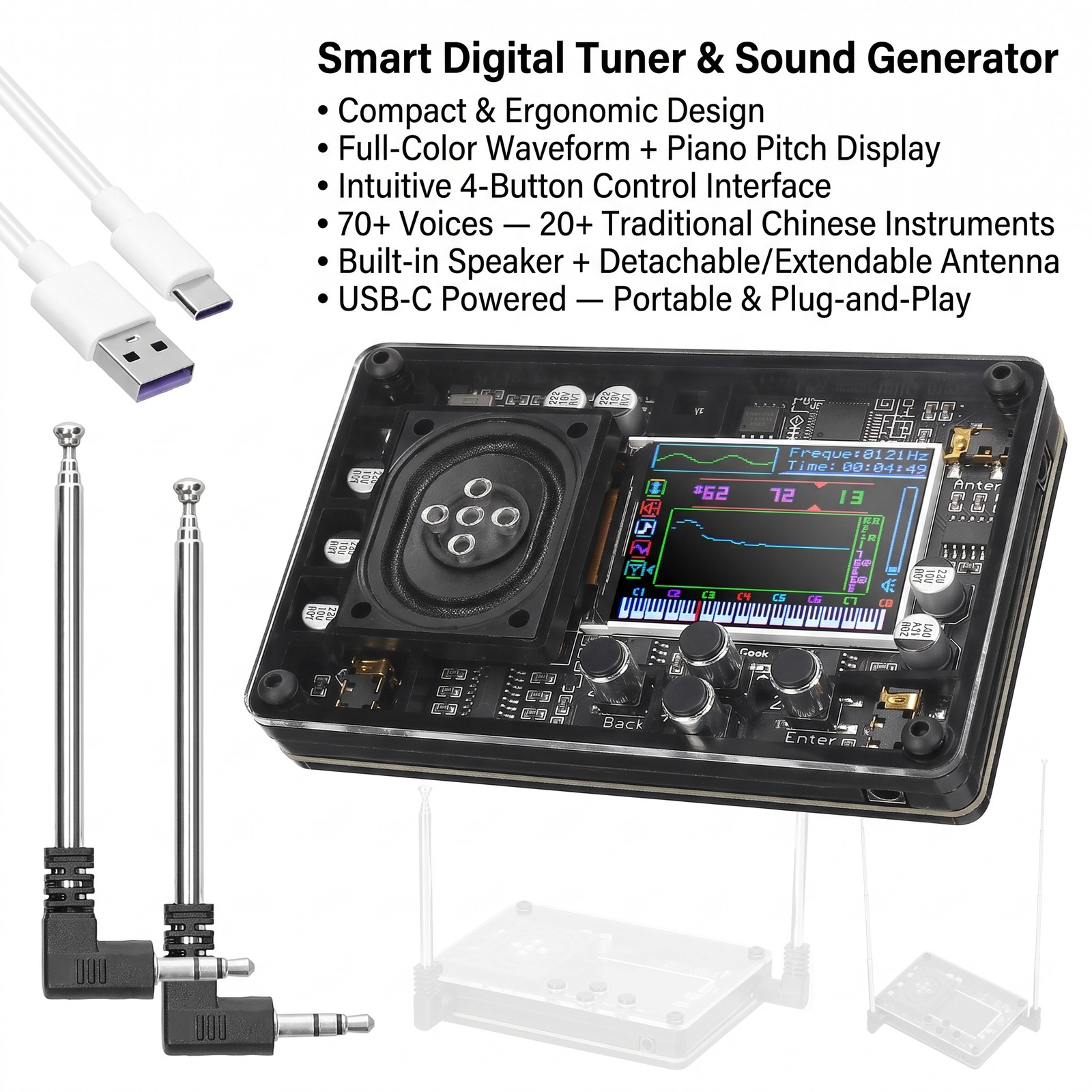 Mini Theremin Instrument 70 Voices Portable Touchless Sound Generator Board