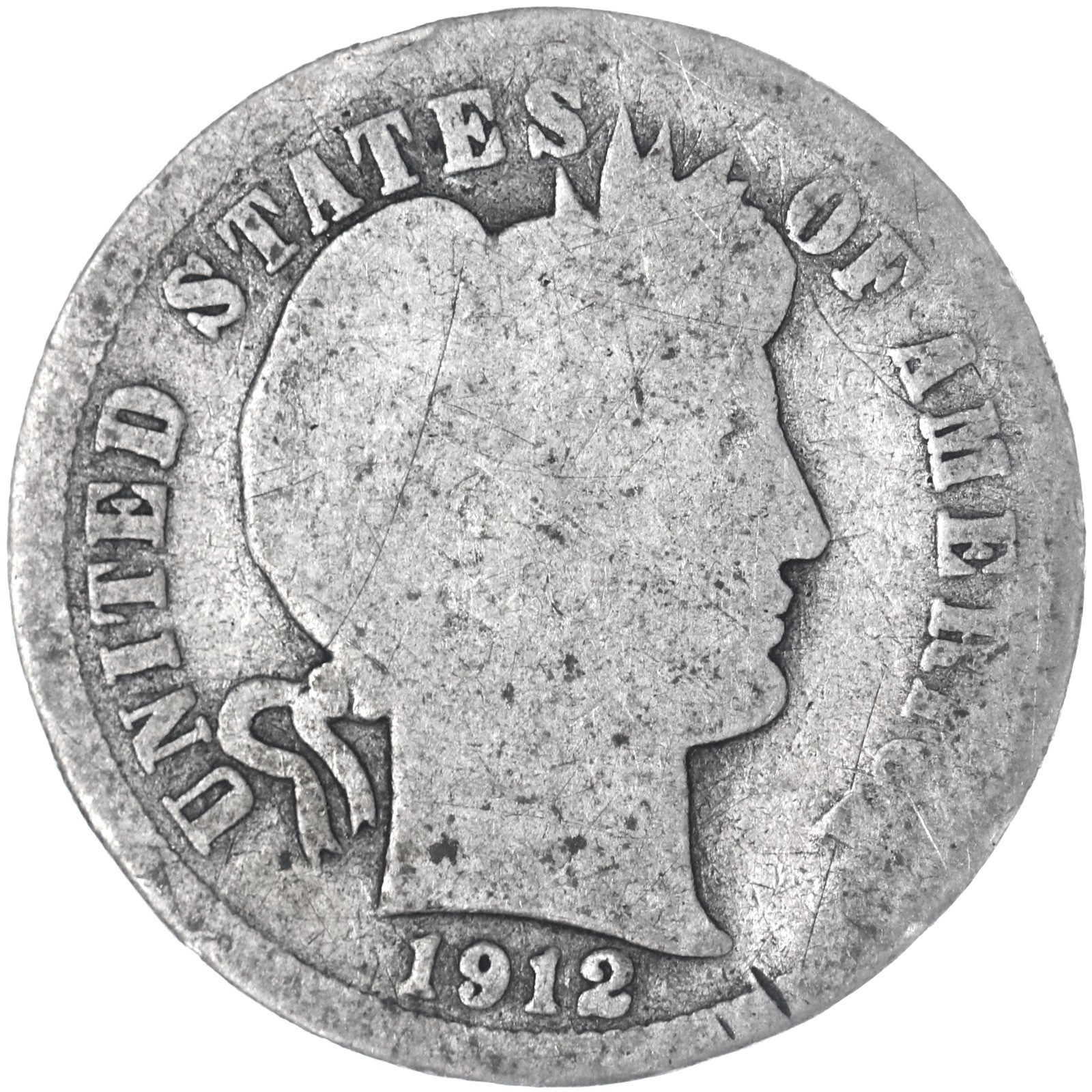 1912 D Barber Dime 90% Silver About Good AG