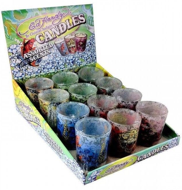 12 X Ed Hardy Large Round Shot Glass CANDLES SCENTED tealight candle & holders
