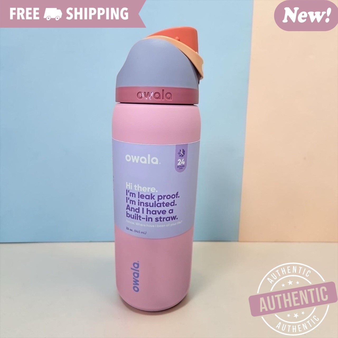 Owala FreeSip Stainless Steel Water Bottle / 32oz / Color: Kickflip