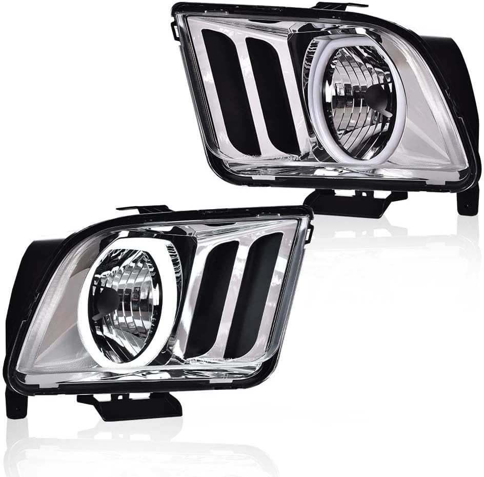 LED DRL Headlights for 05-2009 Ford Mustang S197 Black Housing Replacement Pair