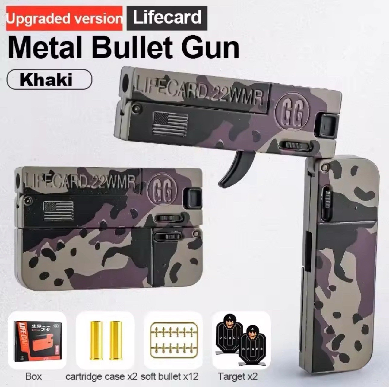 LifeCard Folding Toy Pistol Handgun Toy Card Gun Soft Bullets Alloy Shooting