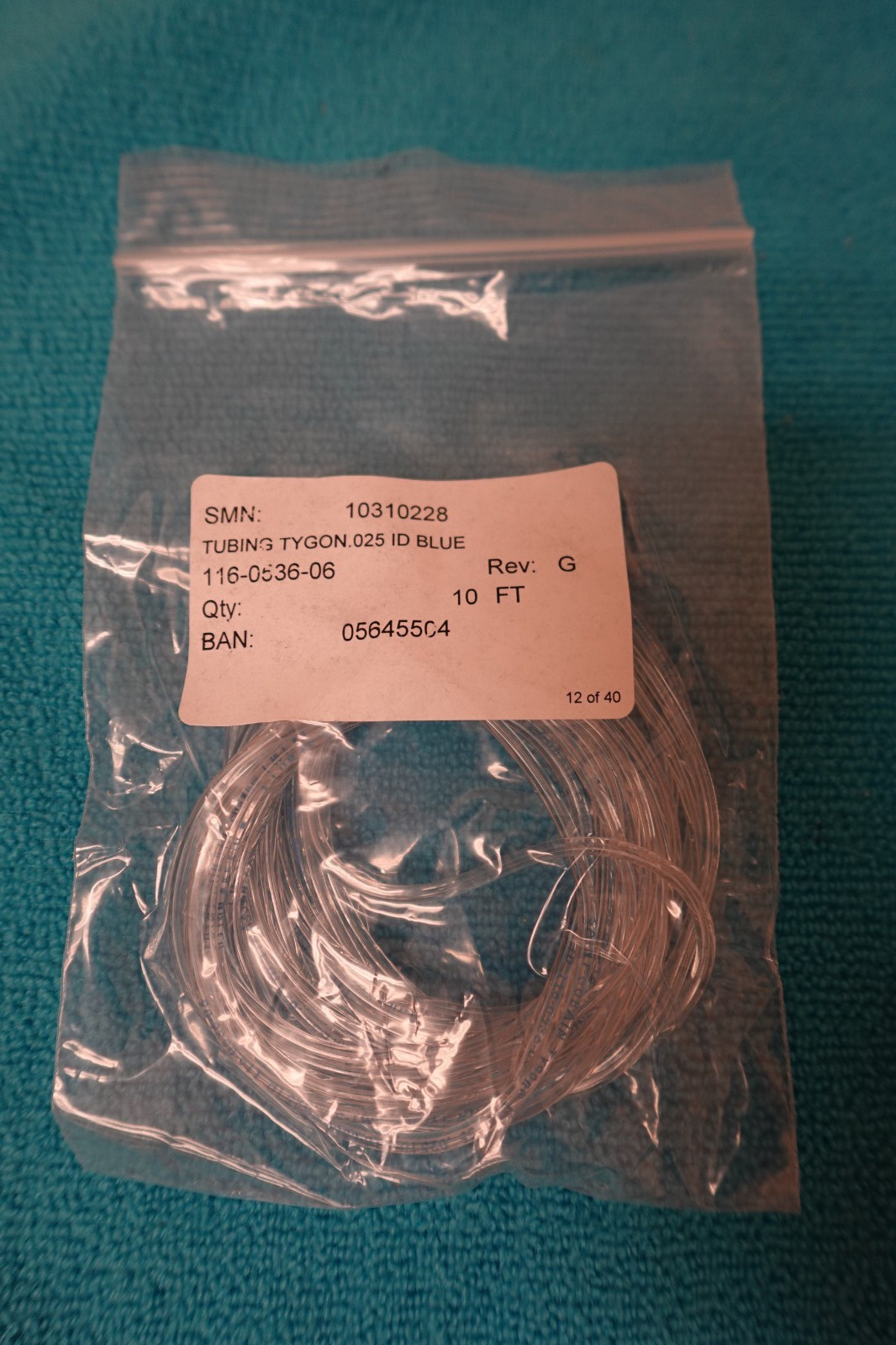 10' Siemens Advia Biopharmaceutical 0.025" ID Blue Tygon Tubing 116-0536-06