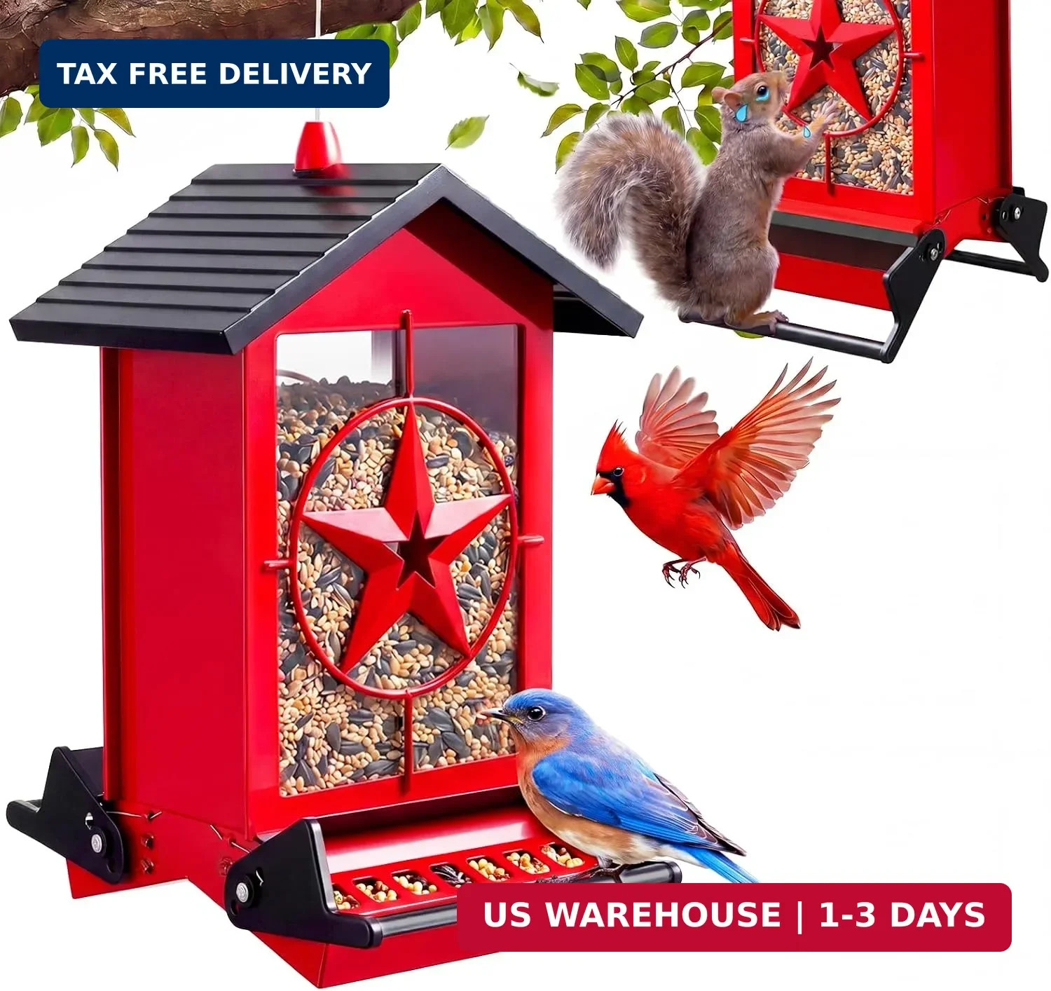 Squirrel Proof Bird Feeders for Outdoors with Weight-Activated, Metal 5LB Large