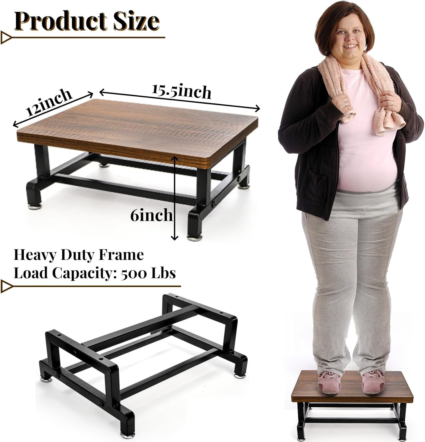 Wood One Step Stool, Anti-Slip Bed Steps Stool for High Beds Riser for , 500 Lbs