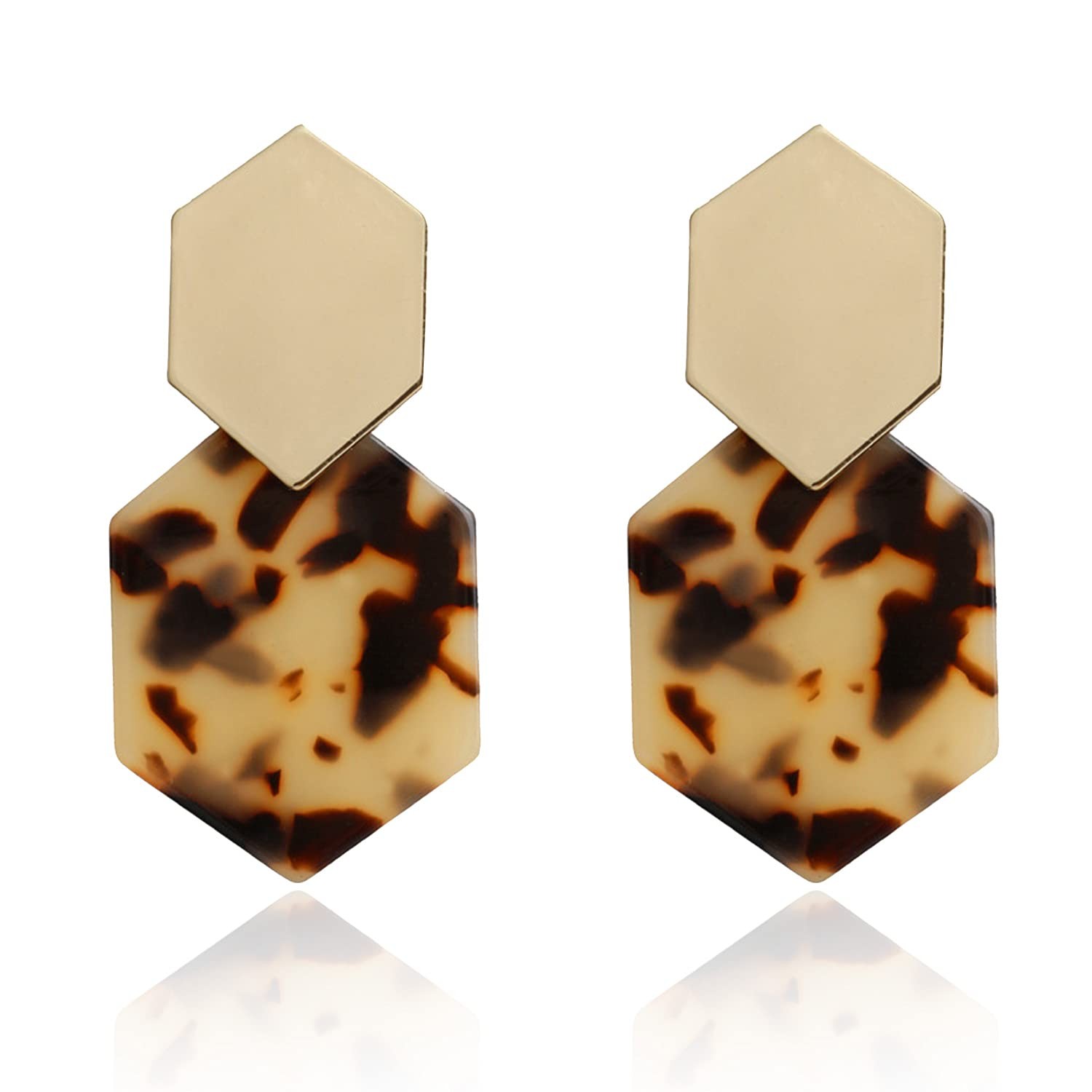 Handmade Mottled Acrylic Earrings Tortoise Shell Resin geometry Lightweight - 02