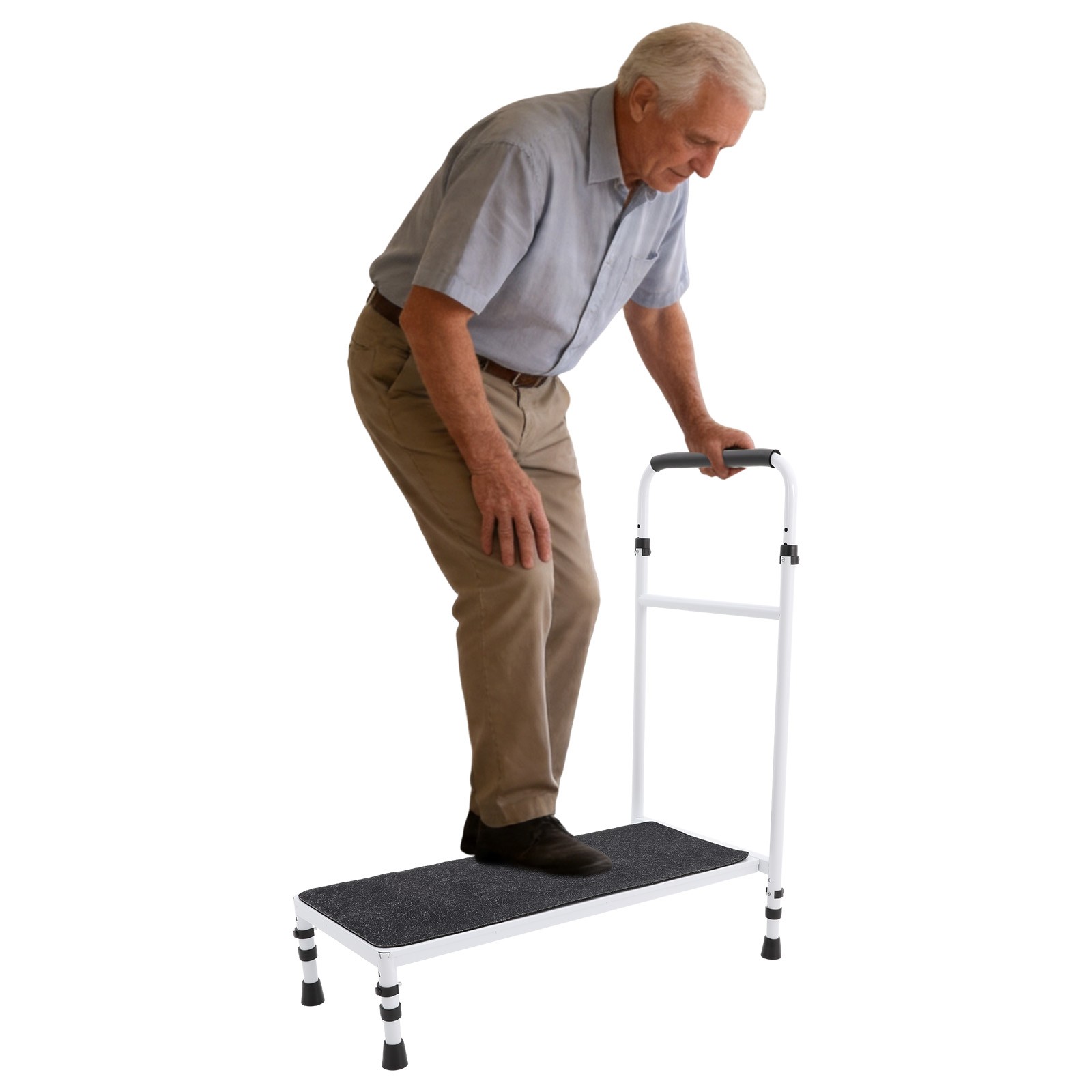 Bedside Step Stool Large Adjustable Height with Stable Assist Rail Bed Step