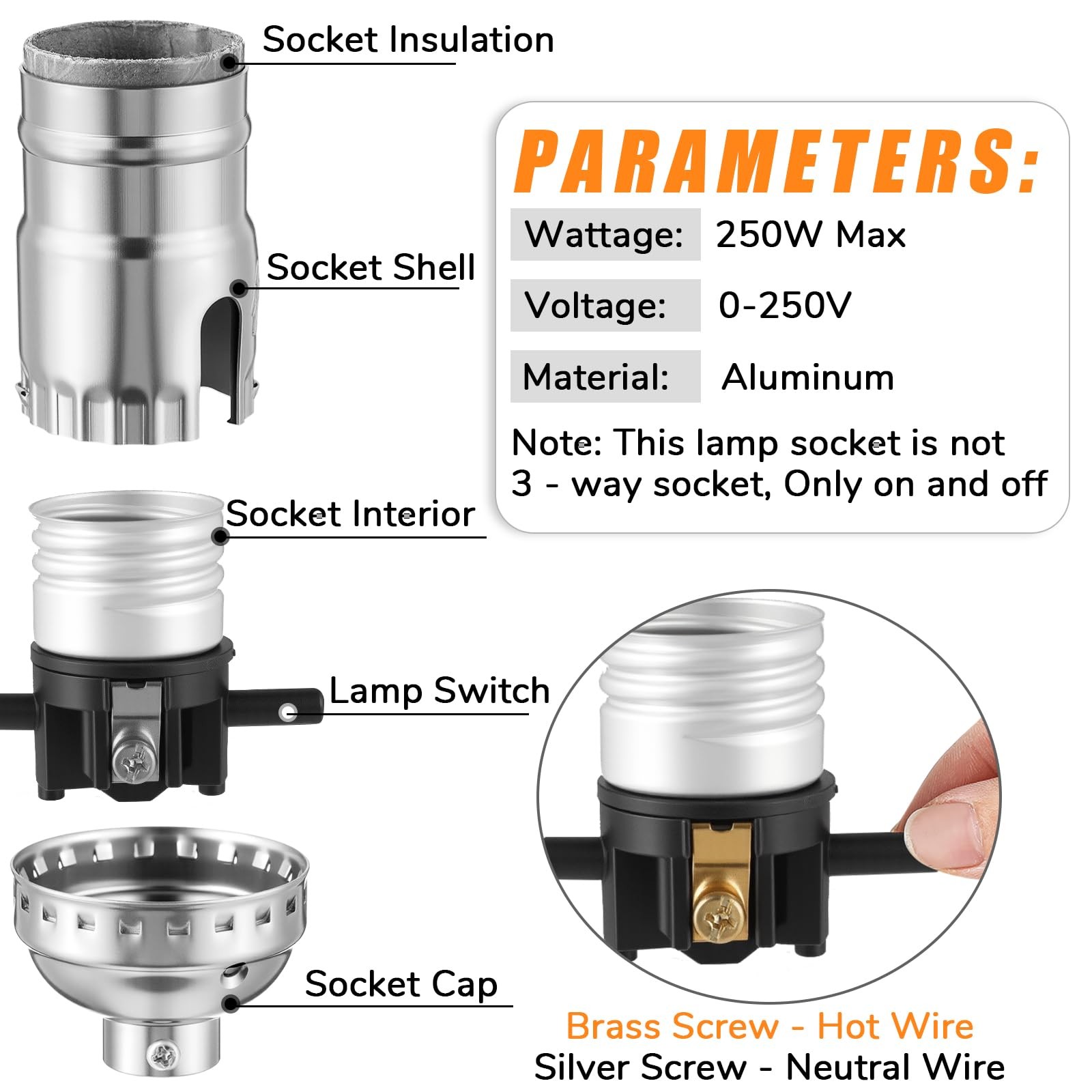 Saysurey 4 Pack Ul Listed Lamp Socket, E26 Threaded Lamp Sockets Replacement ...