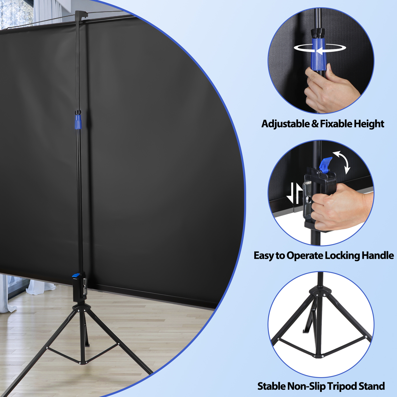 84" Portable Projector Screen with Tripod Stand Wrinkle-Free Projection Screen