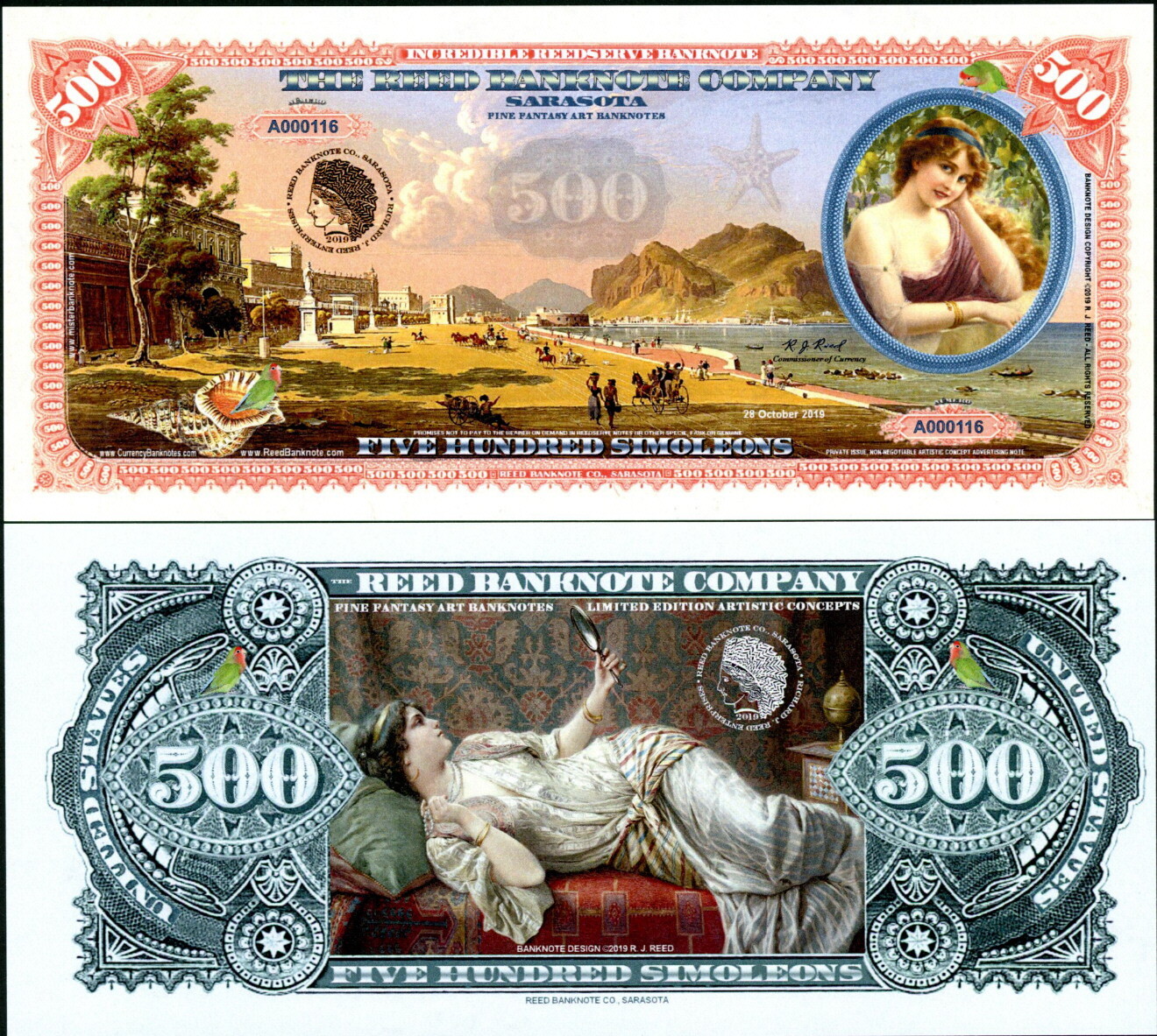 REED BANKNOTE CO., SARASOTA FANTASY ART NOTE (2019) PALERMO FOOTBALL GUILLOCHES!