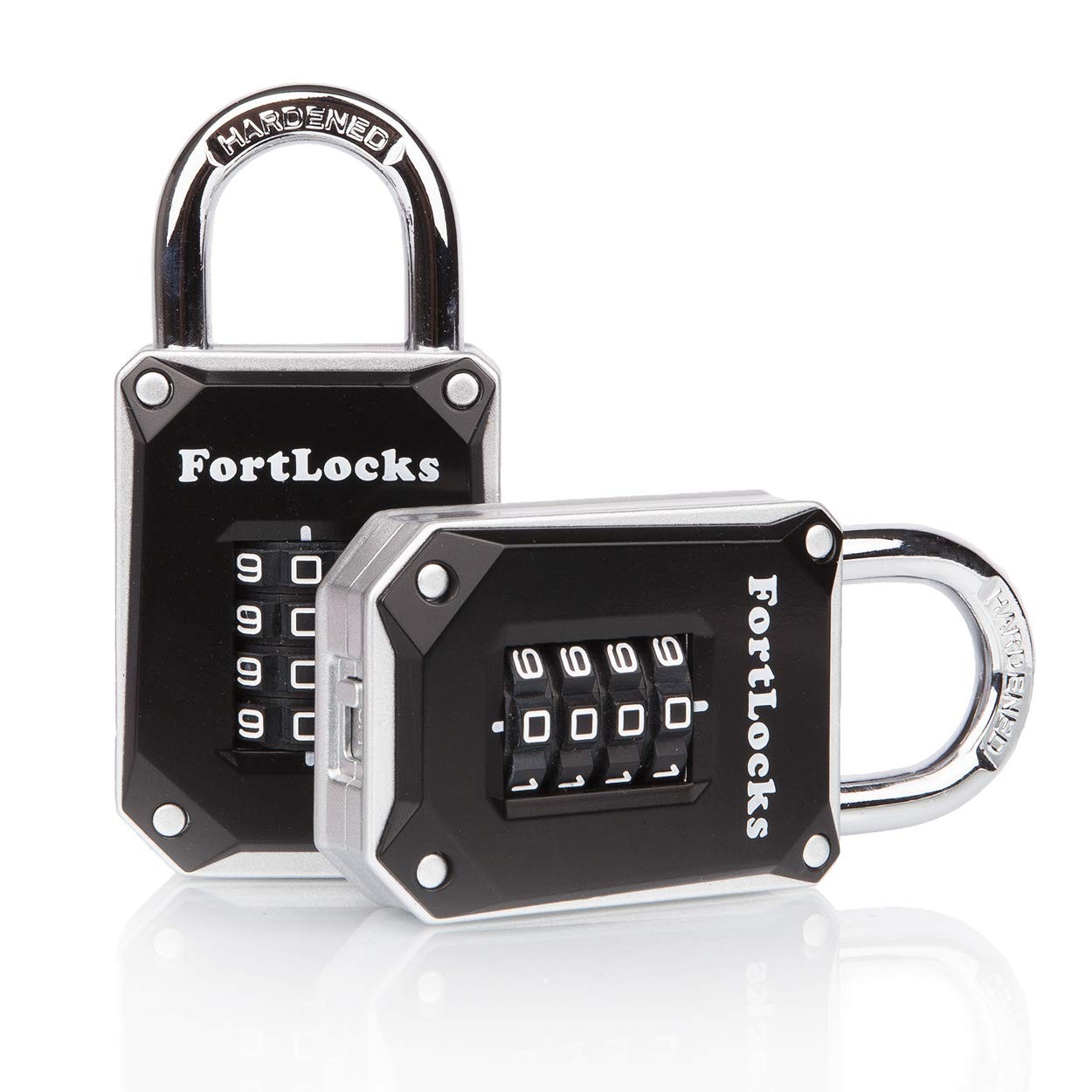 FortLocks 2 Pack Combination Lock, 4 Digit, Waterproof, Resettable, Silver